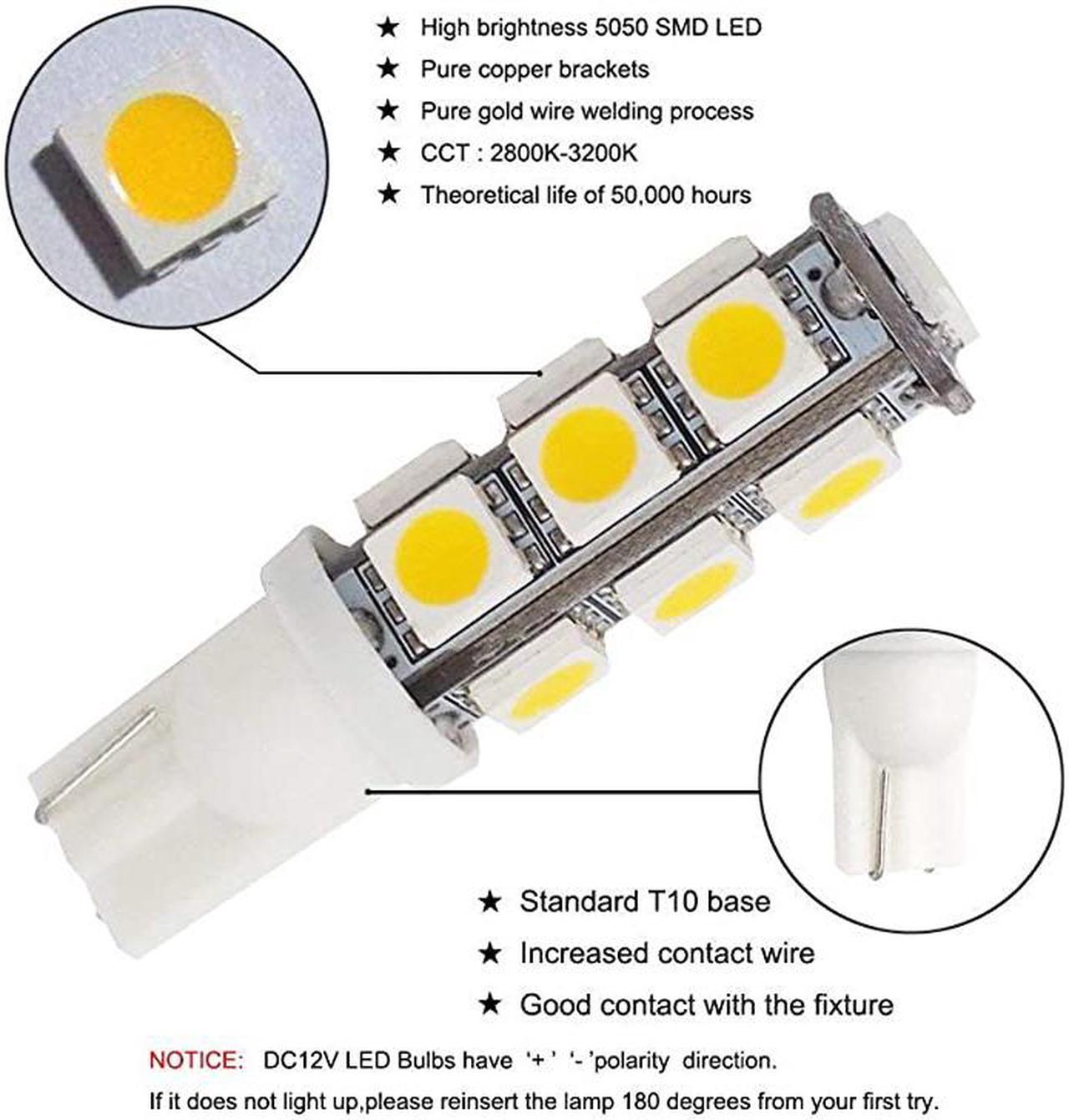 Alt view image 2 of 4 - T10 921 194 13-5050 SMD Wedge LED Bulb Lamp Super Bright Warm White DC 12V Pack of 6