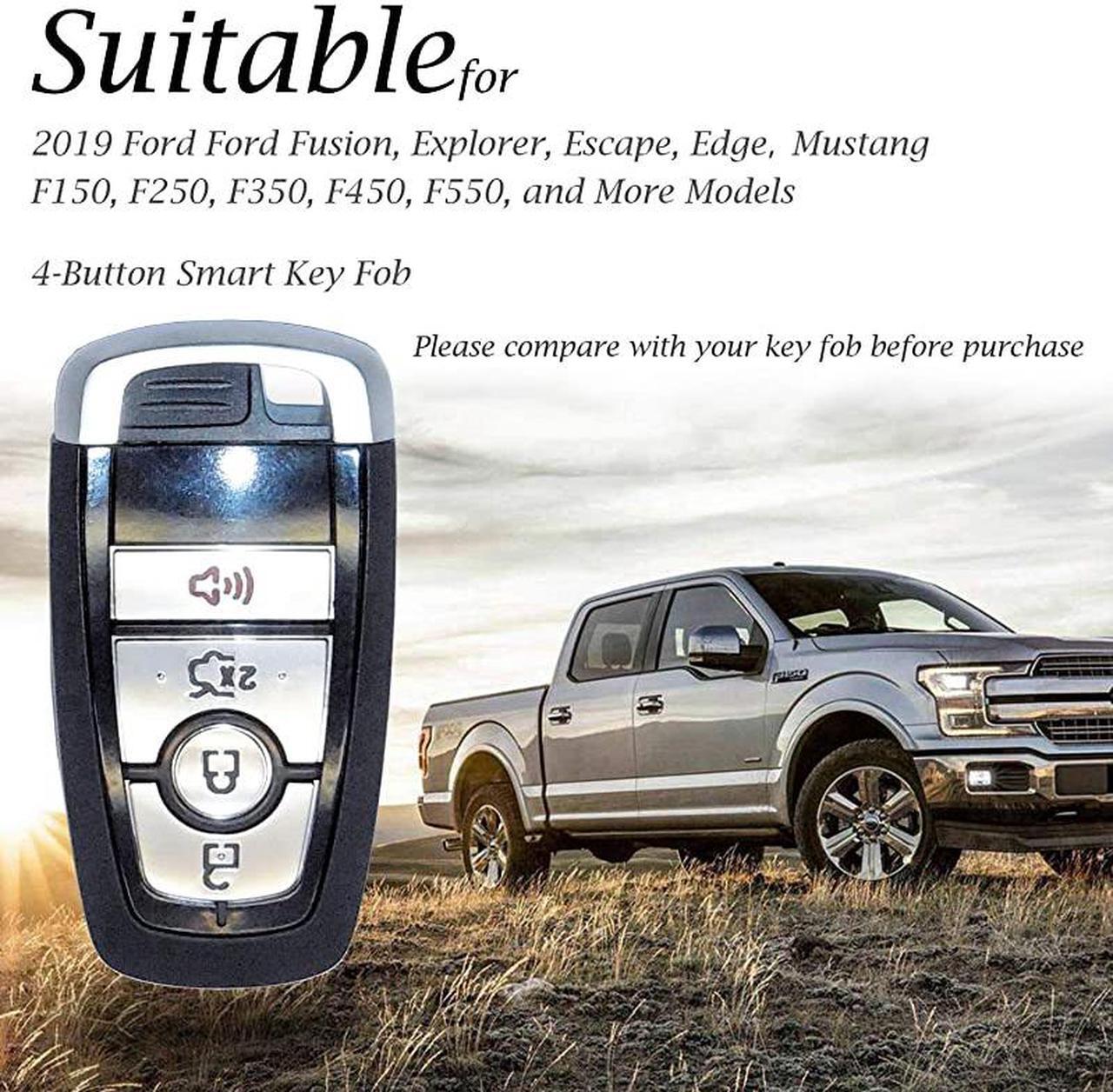 Alt view image 5 of 5 - Genuine Leather Smart Key Fob Case Compatible for 2019-2021 Ford Fusion, Explorer, Escape, Edge, F-150, Mustang and More Models (4-Button, Red)