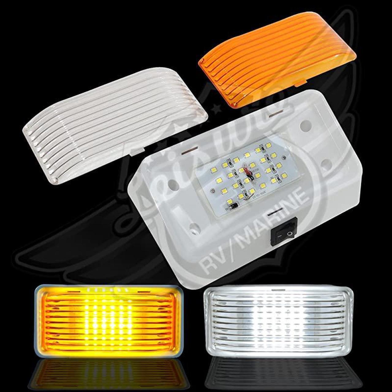 Alt view image 3 of 6 - RV Exterior Porch Utility Light with Switch - 12v 280 Lumen Lighting Fixture. Replacement Lighting for RVs, Trailers, Campers, 5th Wheels. White Base, Clear and Amber Lens (White, 1-Pack)