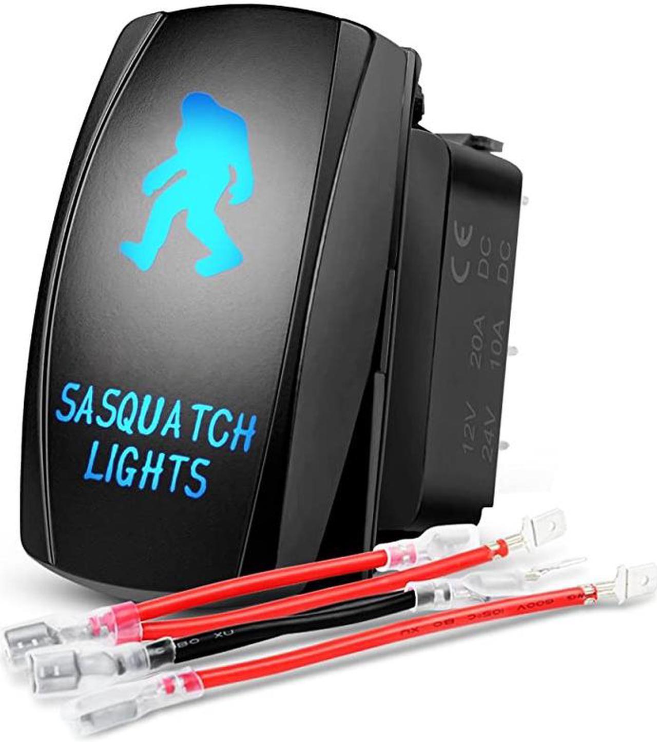 Main image of SASQUATCH LIGHTS Rocker Switch 5Pin Laser On/Off LED Light 20A/12V 10A/24V Switch Jumper Wires Set for Jeep Boat Trucks,2 years Warranty (90003B)