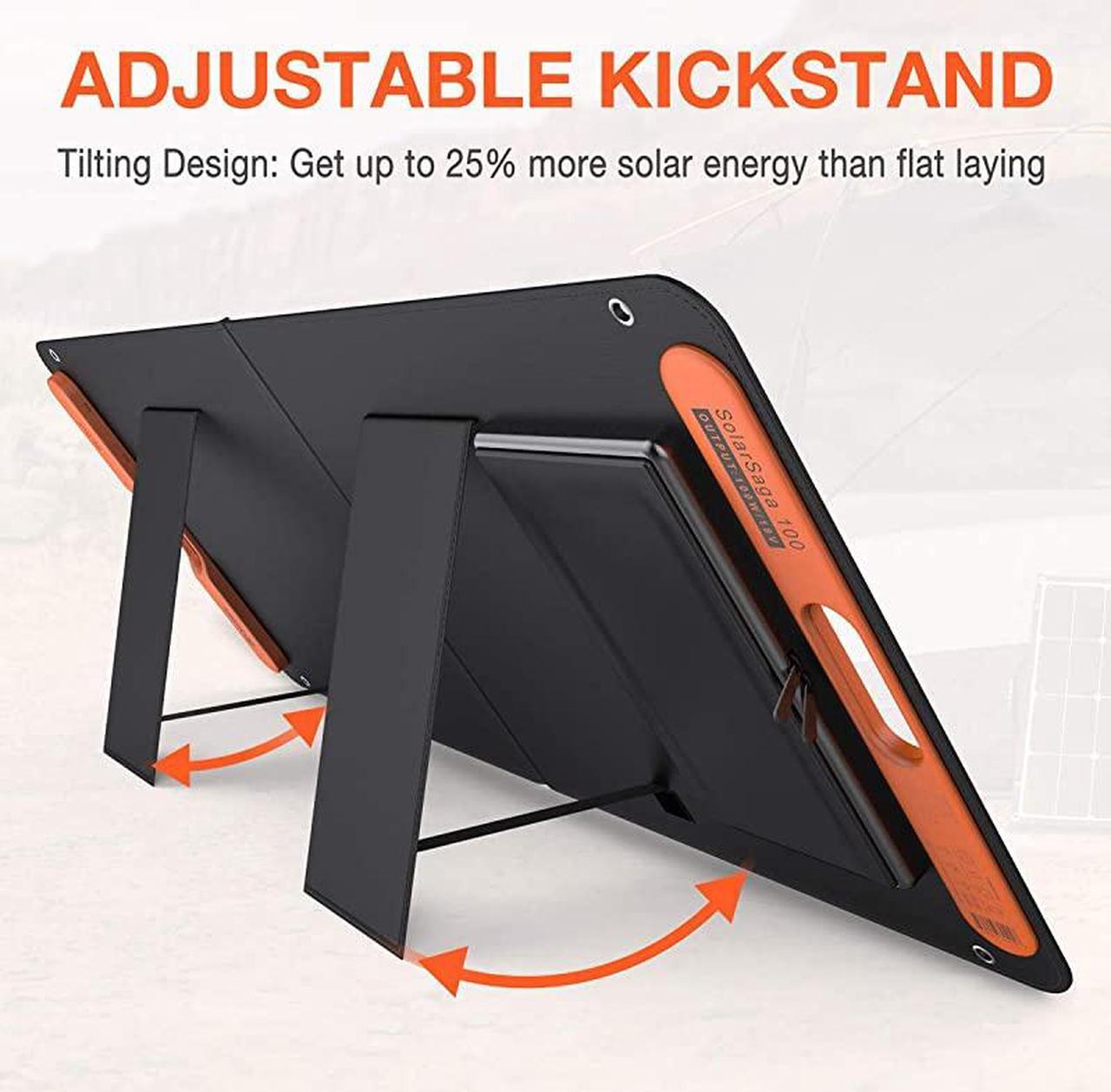 Alt view image 4 of 7 - SolarSaga 100W Portable Solar Panel for Explorer 240/300/500/1000 Power Station, Foldable US Solar Cell Solar Charger with USB Outputs for Phones (Can't Charge Explorer 440/ PowerPro)