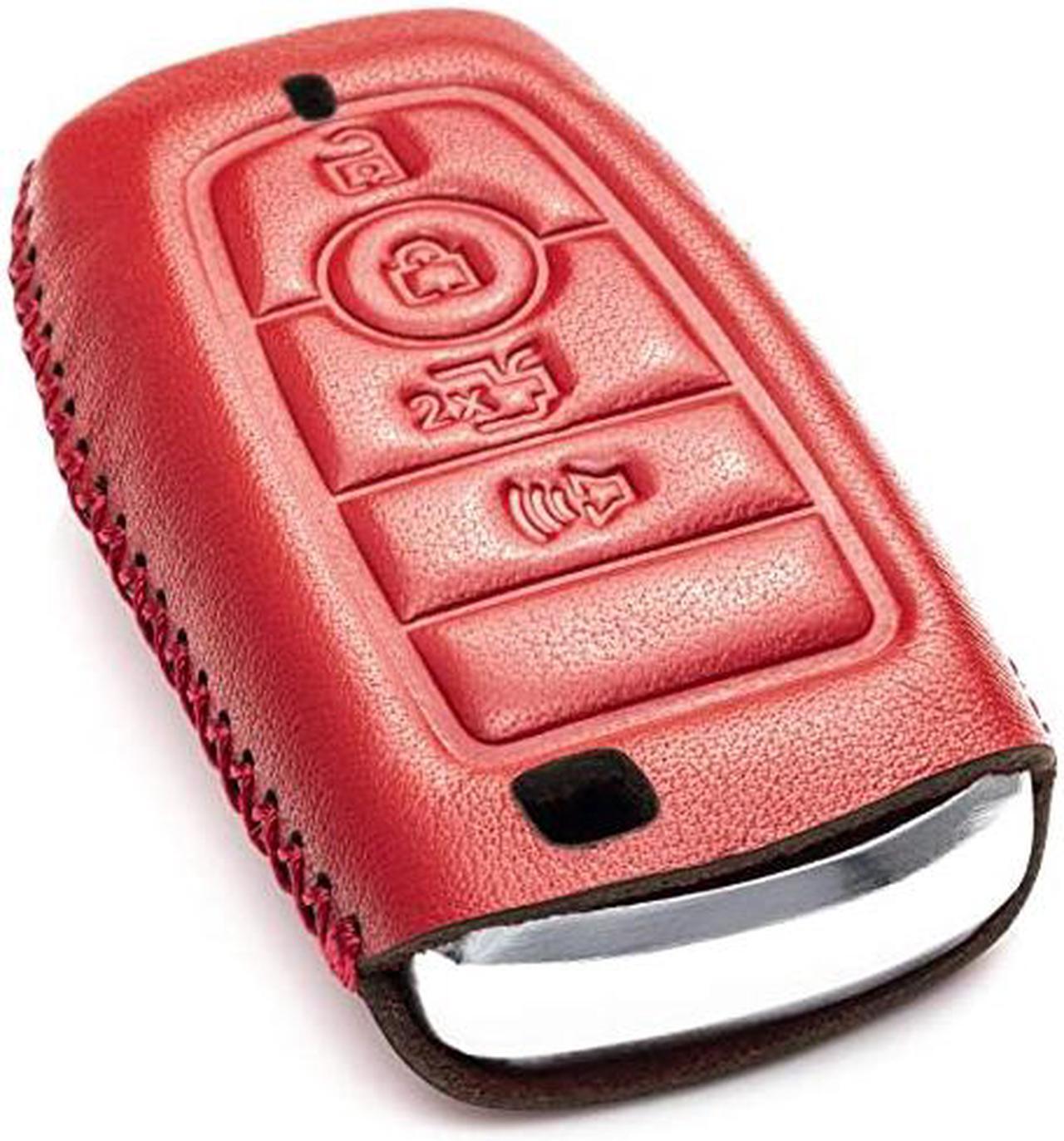 Alt view image 3 of 5 - Genuine Leather Smart Key Fob Case Compatible for 2019-2021 Ford Fusion, Explorer, Escape, Edge, F-150, Mustang and More Models (4-Button, Red)