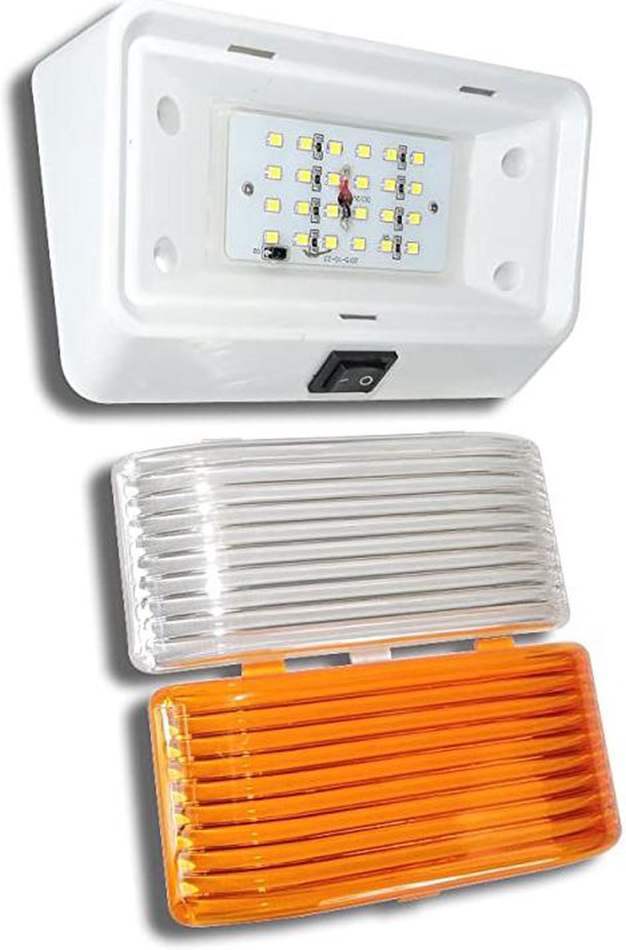 Alt view image 2 of 6 - RV Exterior Porch Utility Light with Switch - 12v 280 Lumen Lighting Fixture. Replacement Lighting for RVs, Trailers, Campers, 5th Wheels. White Base, Clear and Amber Lens (White, 1-Pack)