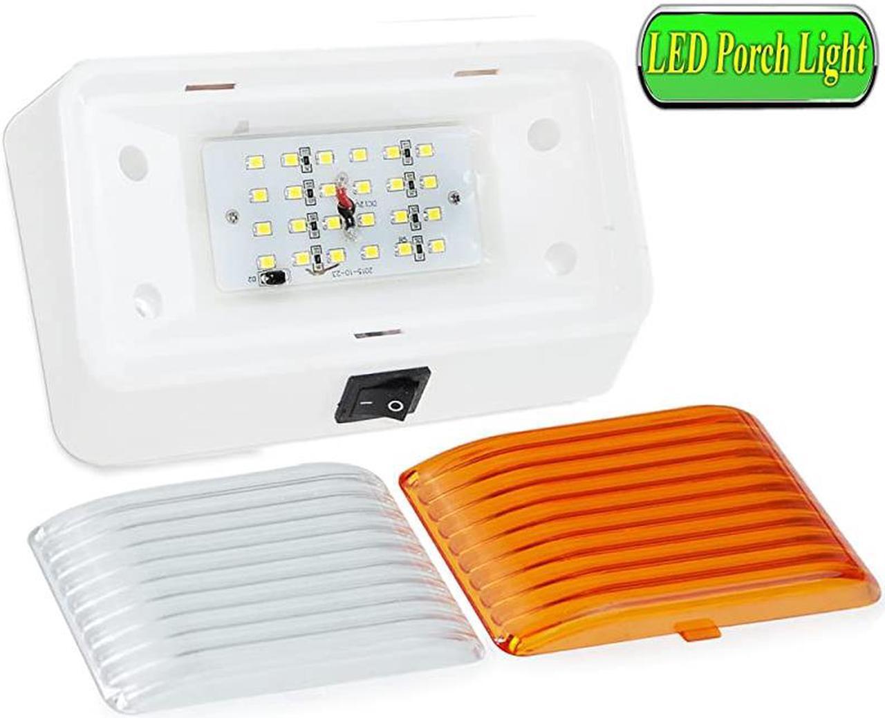 Alt view image 5 of 6 - RV Exterior Porch Utility Light with Switch - 12v 280 Lumen Lighting Fixture. Replacement Lighting for RVs, Trailers, Campers, 5th Wheels. White Base, Clear and Amber Lens (White, 1-Pack)