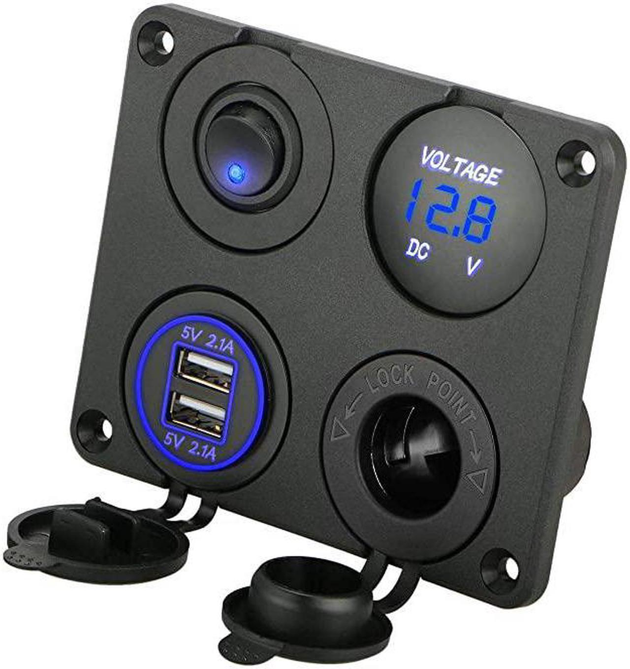 Main image of 4 in 1 Charger Socket Panel 12V 42A Dual USB Charger Socket Power Outlet LED Voltmeter Cigarette Lighter Socket LED Lighted ON Off Rocker Toggle Switch for Car Marine Boat RV Truck