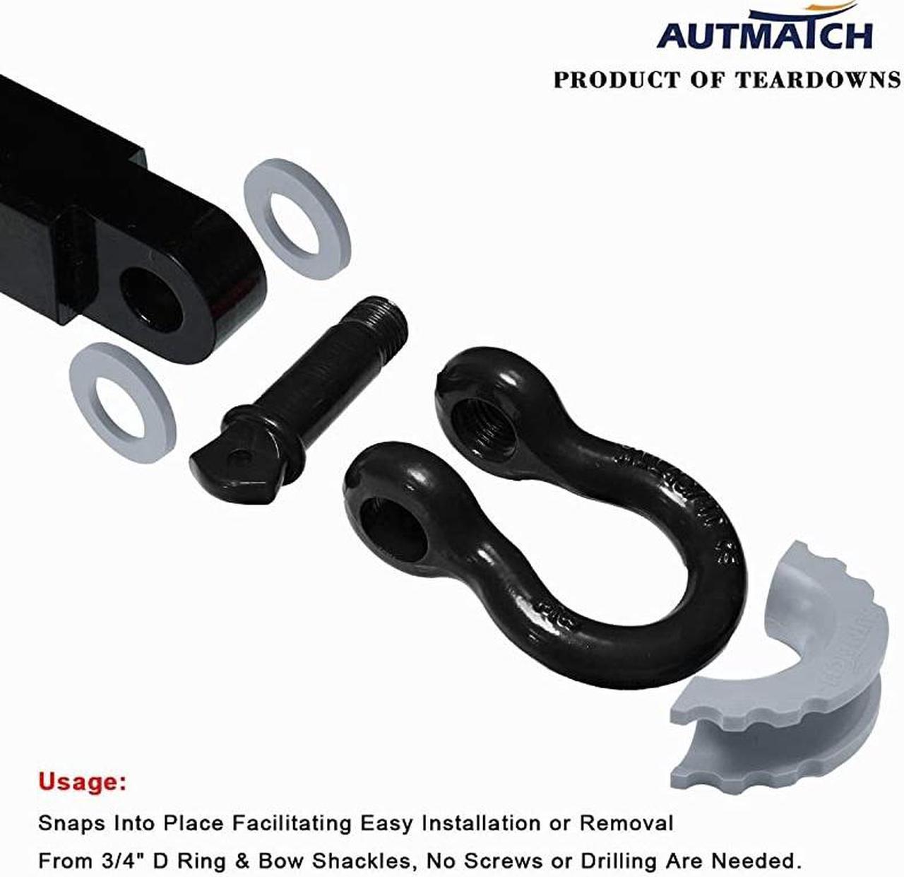 Alt view image 5 of 7 - Pack of 2 D-Ring Shackle Isolators Washers Kit 2 Rubber Shackle Isolators and 8 Washers Fits 3/4 Inch Shackle Gear Design Rattling Protect Shackle Cover Gray