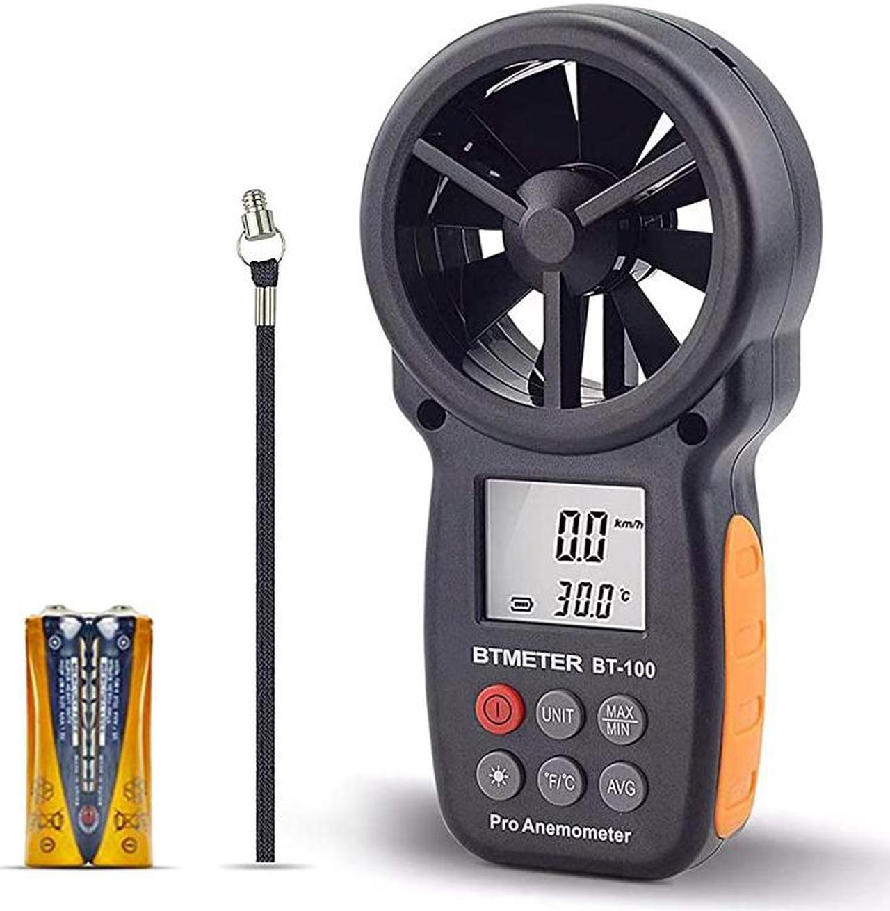 BT100 Handheld Anemometer Digital Wind Speed Meter Gauge for HVAC CFM Tester Air Flow Velocity Wind Chill 14℉113℉ Wind Temperature