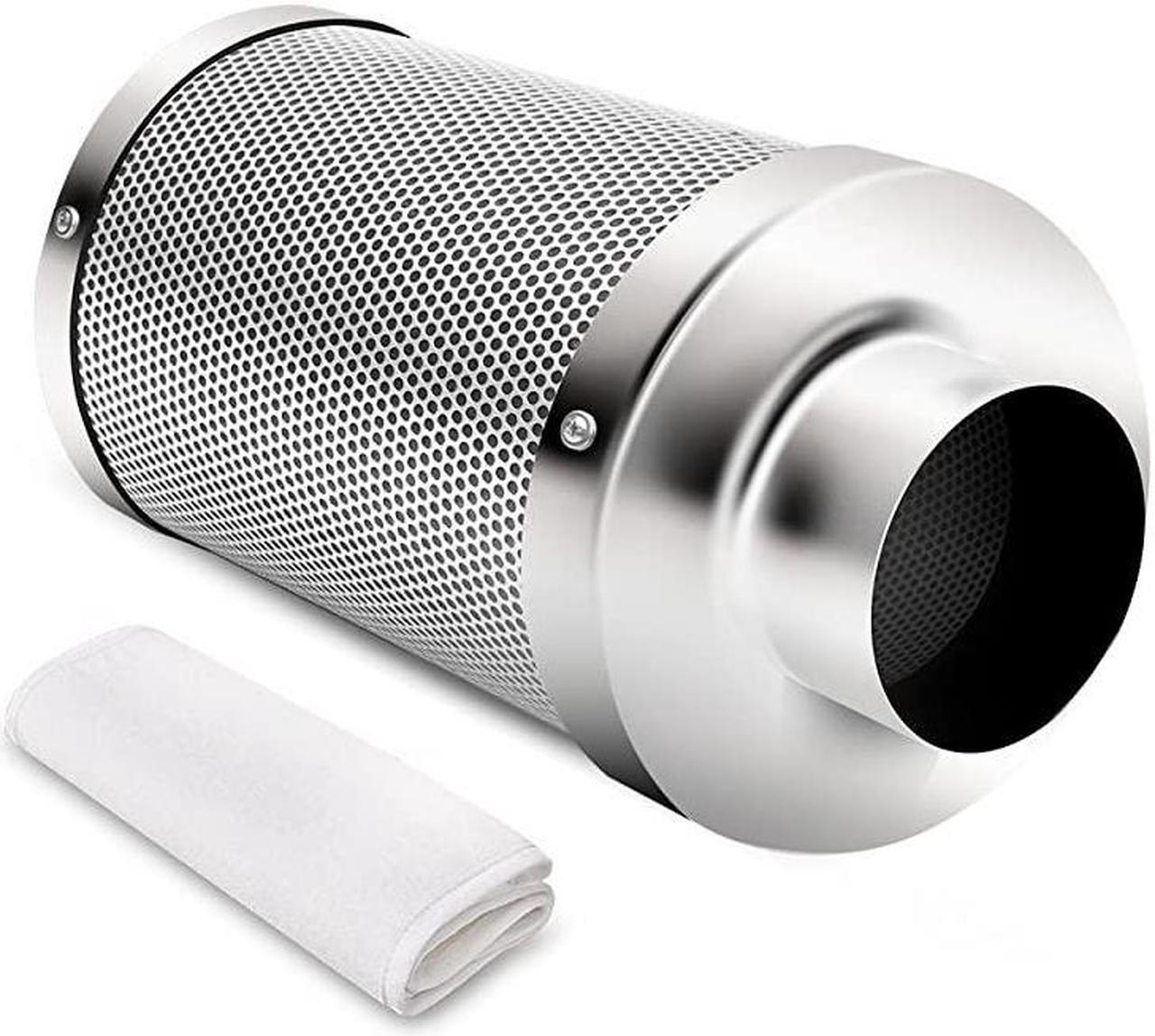 Main image of 4 Inch Air Carbon Filter Indoor Plants Grow Tent Odor Control Scrubber with Australia Activated C for Inline Fan Reversible Flange Prefilter Included Silver