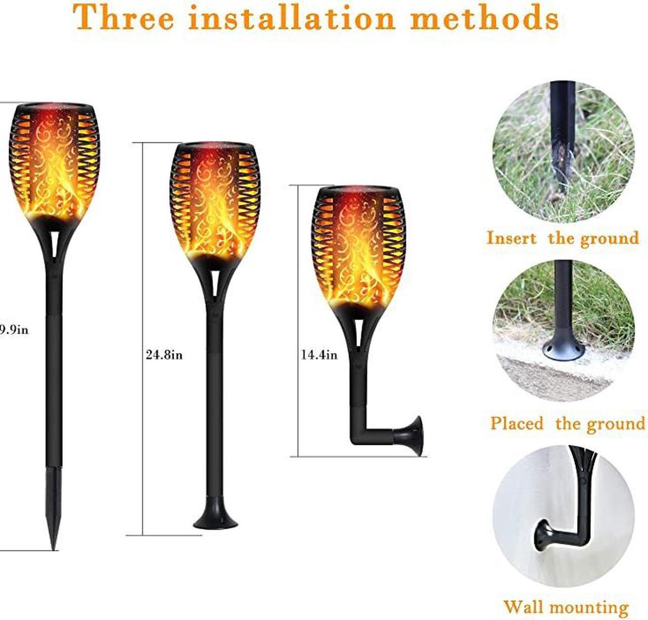 Alt view image 4 of 7 - Solar Flame Flickering Torch Waterproof Dancing Flame Solar Lights Outdoor 96 LEDs Solar Tiki Torches Dusk to Dawn Solar Torch Light 4 Pack
