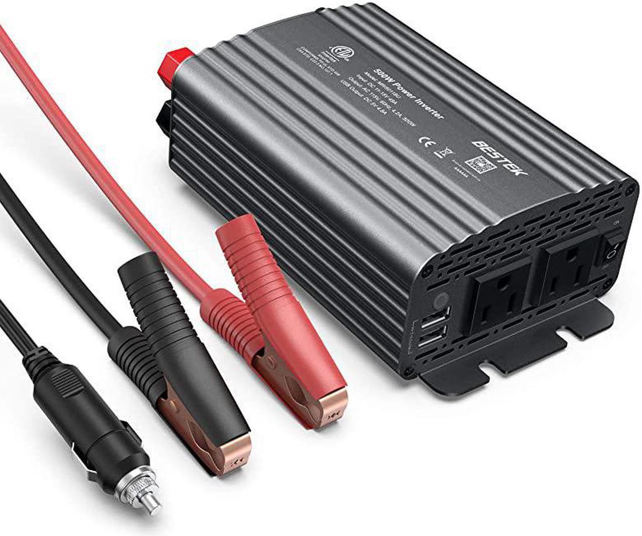 500W Power Inverter DC 12V to 110V AC Converter with 48A Dual USB Car Charger ETL Listed Grey