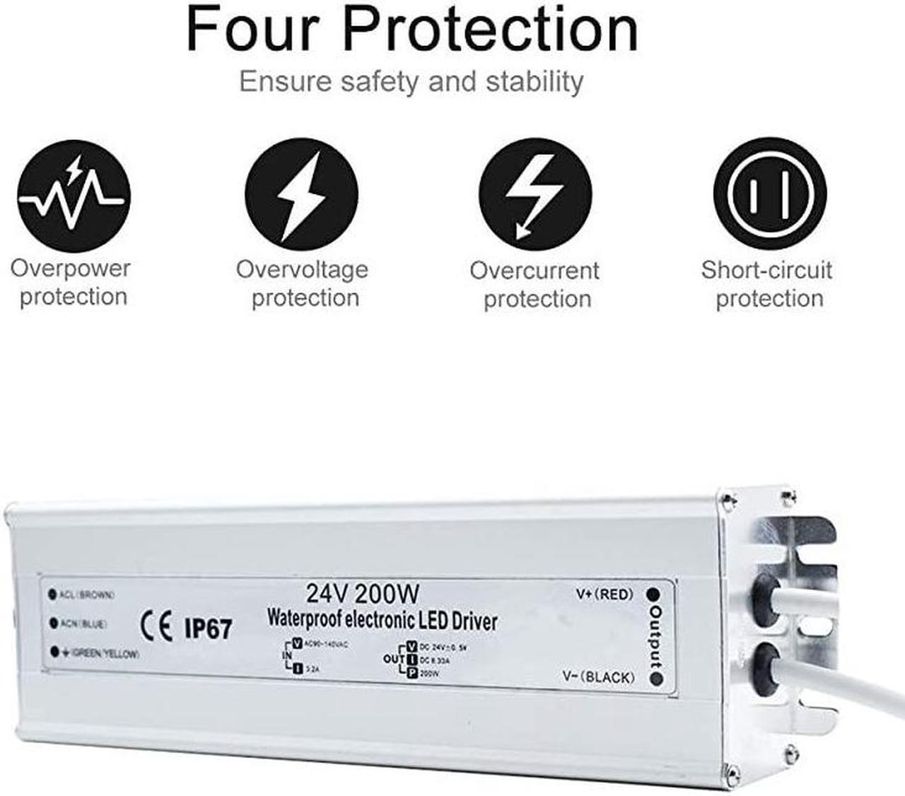 Alt view image 3 of 7 - LED Power Supply 24V 200W IP67 Waterproof Outdoor Driver AC 90265V to DC 24V 83A Low Voltage Transformer Adapter with 3Prong Plug for LED Light Computer Project Outdoor Use