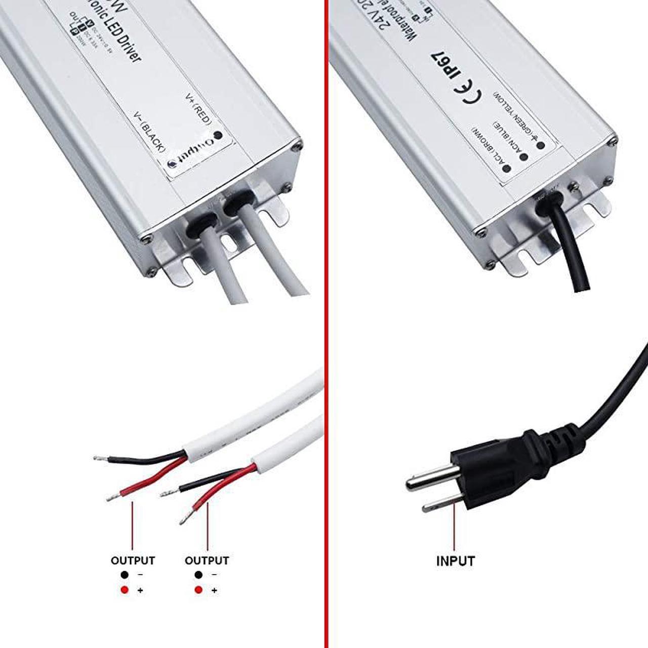 Alt view image 6 of 7 - LED Power Supply 24V 200W IP67 Waterproof Outdoor Driver AC 90265V to DC 24V 83A Low Voltage Transformer Adapter with 3Prong Plug for LED Light Computer Project Outdoor Use