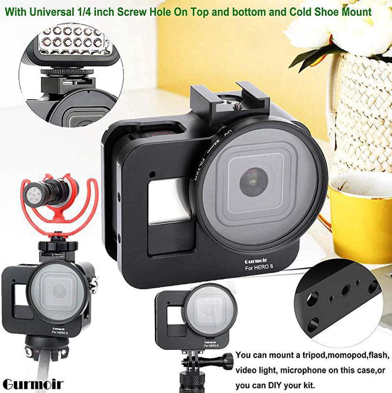 Alt view image 4 of 7 - Back Door Case Aluminum Alloy Frame Housing for Gopro Hero 8 Black Action Camera Wire Connectable Protective Metal Side Open Shell with 52mm UV Filter for Gopro Hero 8