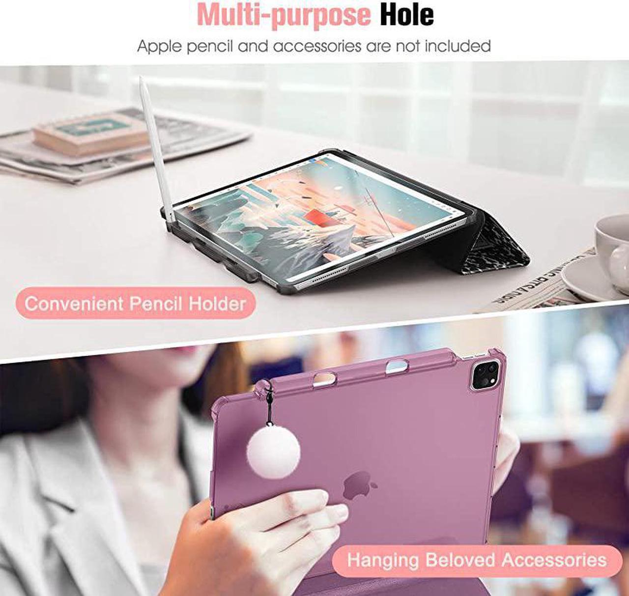 Alt view image 7 of 7 - SlimShell Case for iPad Pro 129 4th 3rd Generation 20202018 with Pencil Holder Lightweight Cover Translucent Frosted Stand Hard Back Auto WakeSleep Marble