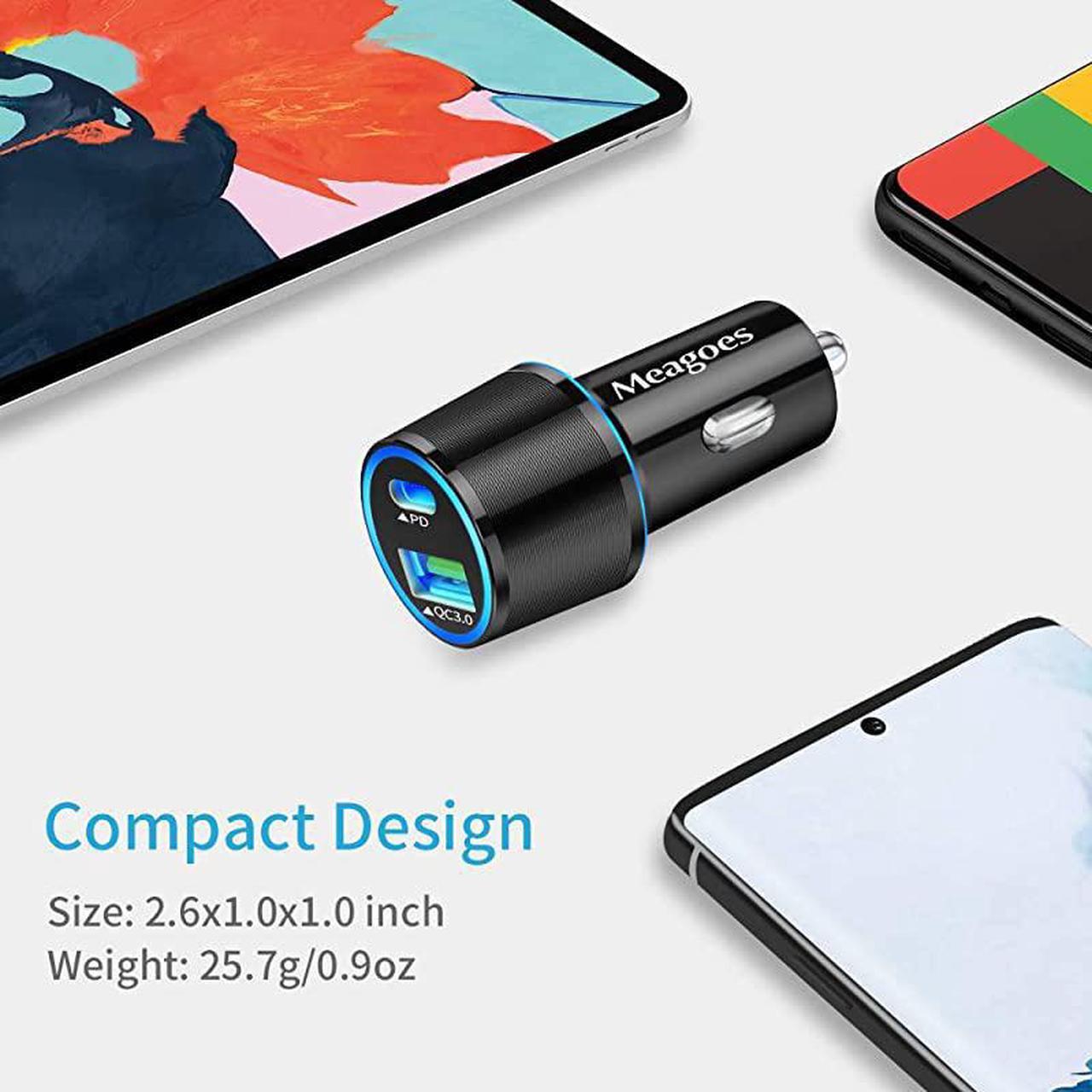 Alt view image 5 of 7 - USB C Car Charger 36W 2Port Fast Charging Adapter with PDQC30 Compatible for Samsung Galaxy S20 PlusUltraS20S10S9Note 2010 iPad Pro Google Pixel iPhone 11ProMax 3ft Type C Cord