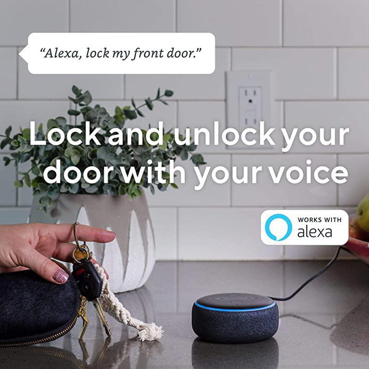 Alt view image 6 of 7 - Lock WiFi Bluetooth Enabled Smart Door Lock Wireless Keyless Door Entry HandsFree Voice Control Home Security Compatible with  Alexa Fits on Most Deadbolts Includes  Gateway