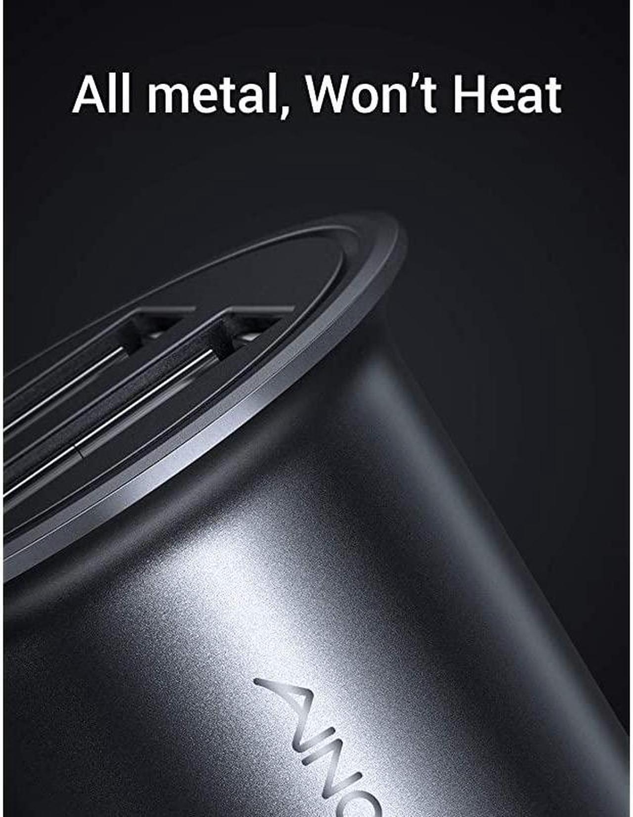 Alt view image 5 of 7 - Cigarette Lighter USB Charger All Metal Mini Car Charger Adapter 48A Fast USB Car Charger 2 Port Flush Fit Compatible with iPhone 1211prox76s iPad Air 2Mini 3 Galaxy S10S9S8Black