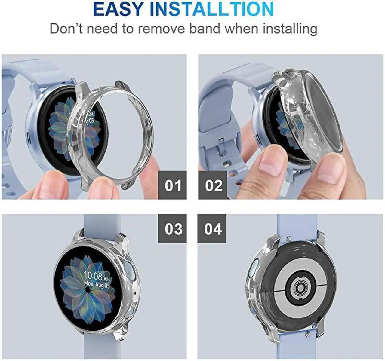 Alt view image 5 of 7 - 2 Pack  Compatible with Samsung Galaxy Watch Active 2 Screen Protector Case 44mm 40mm Soft TPU Bumper Full Around Cover for Samsung Galaxy Watch Active2 44 40 Silver 40mm