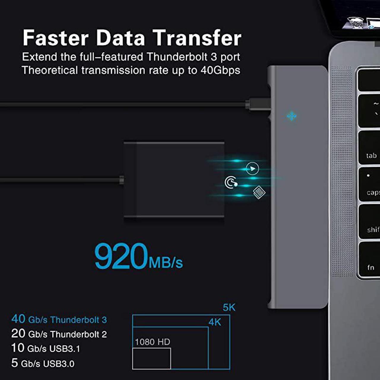 Alt view image 5 of 7 - C Hub 8 in 1 Aluminum Type C Adapter MultiPort Thunderbolt 3 Dongle with 30 Ports 4K C to HDMI SDTF Card Reader 100W PD Fast Charger for MacBook Pro 1315Inch 2018 Space Gray