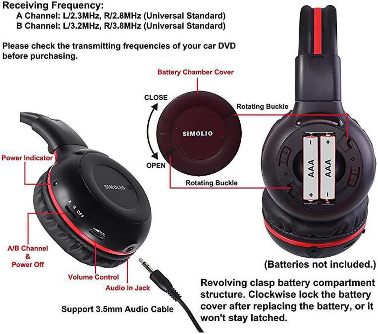 Alt view image 2 of 7 - IR Wireless Headphones for Car DVDTV with Storage Bag 2 Channel Car Headphones for Kids with 35mm Aux Cord Automotive IR Headphones Car DVD Infrared Headphone Foldable and Durable