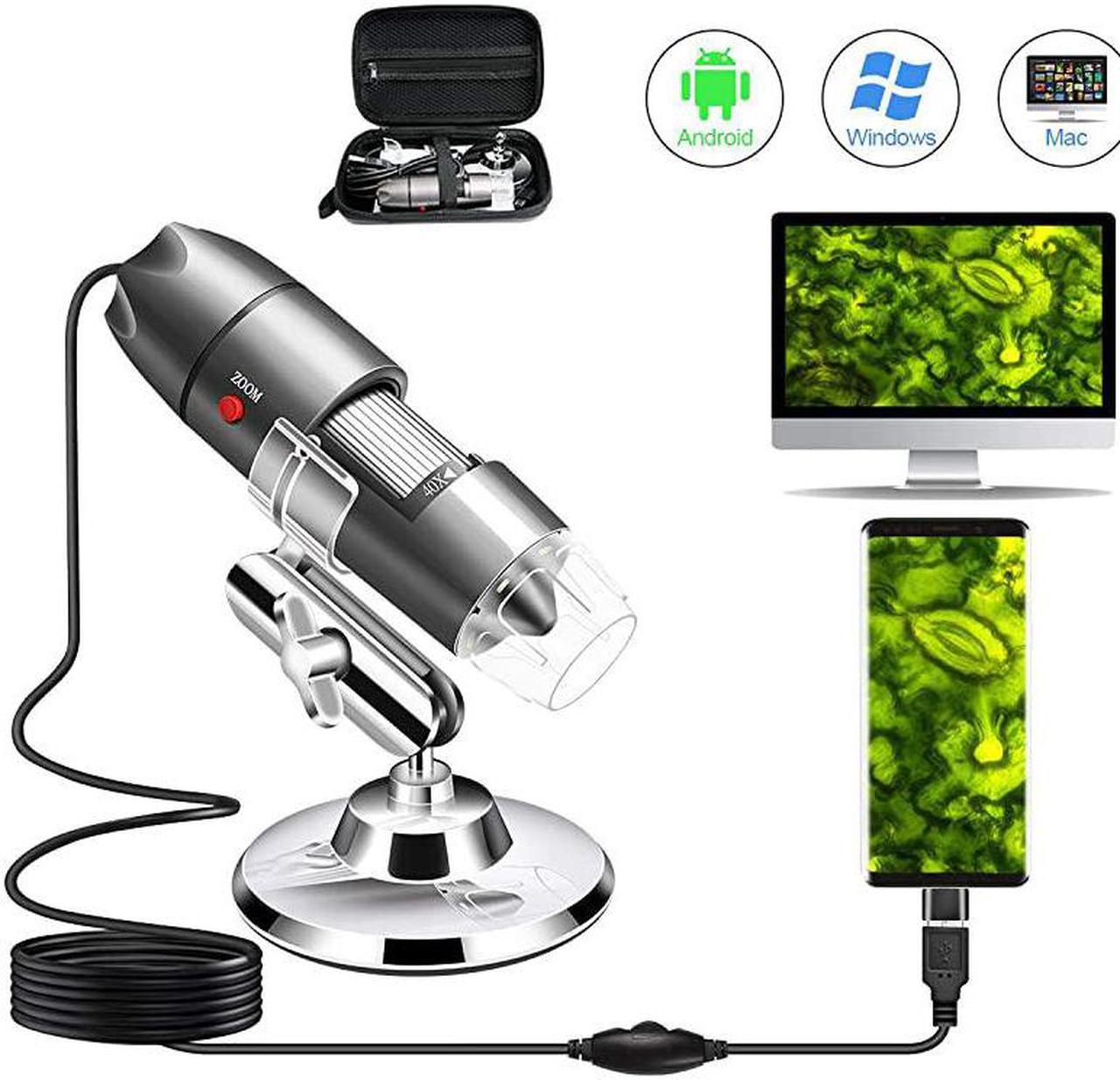 USB Microscope Camera 40X to 1000X,  Digital Microscope with Metal Stand & Carrying Case Compatible with Android Windows 7 8 10 Linux Mac, Portable Microscope Camera (USB Microscope)