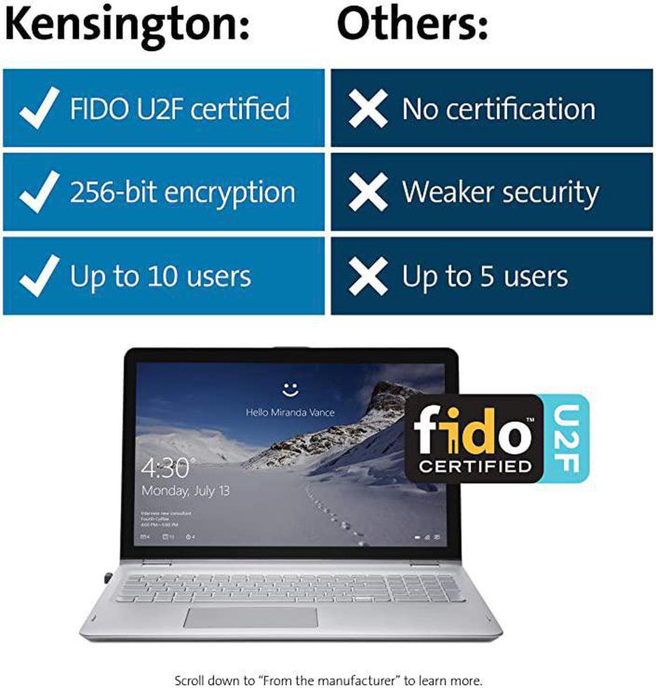 Alt view image 7 of 7 - VeriMark USB Fingerprint Key Reader - Windows Hello, FIDO U2F, Anti-Spoofing (K67977WW),Black