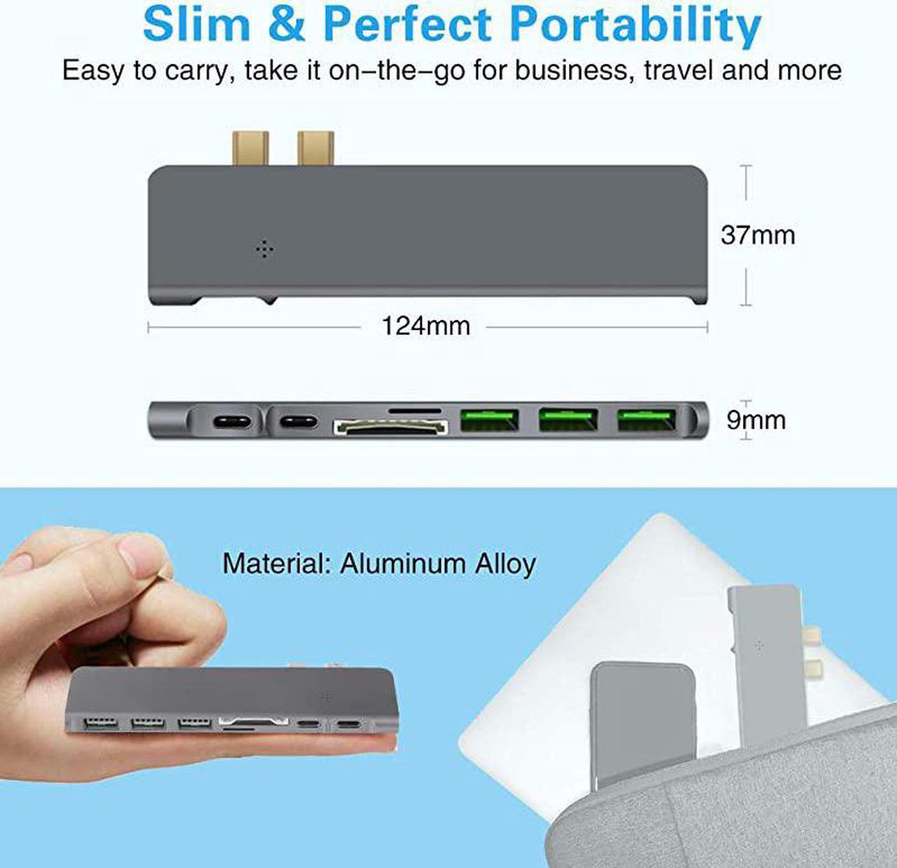 Alt view image 6 of 7 - C Hub 8 in 1 Aluminum Type C Adapter MultiPort Thunderbolt 3 Dongle with 30 Ports 4K C to HDMI SDTF Card Reader 100W PD Fast Charger for MacBook Pro 1315Inch 2018 Space Gray