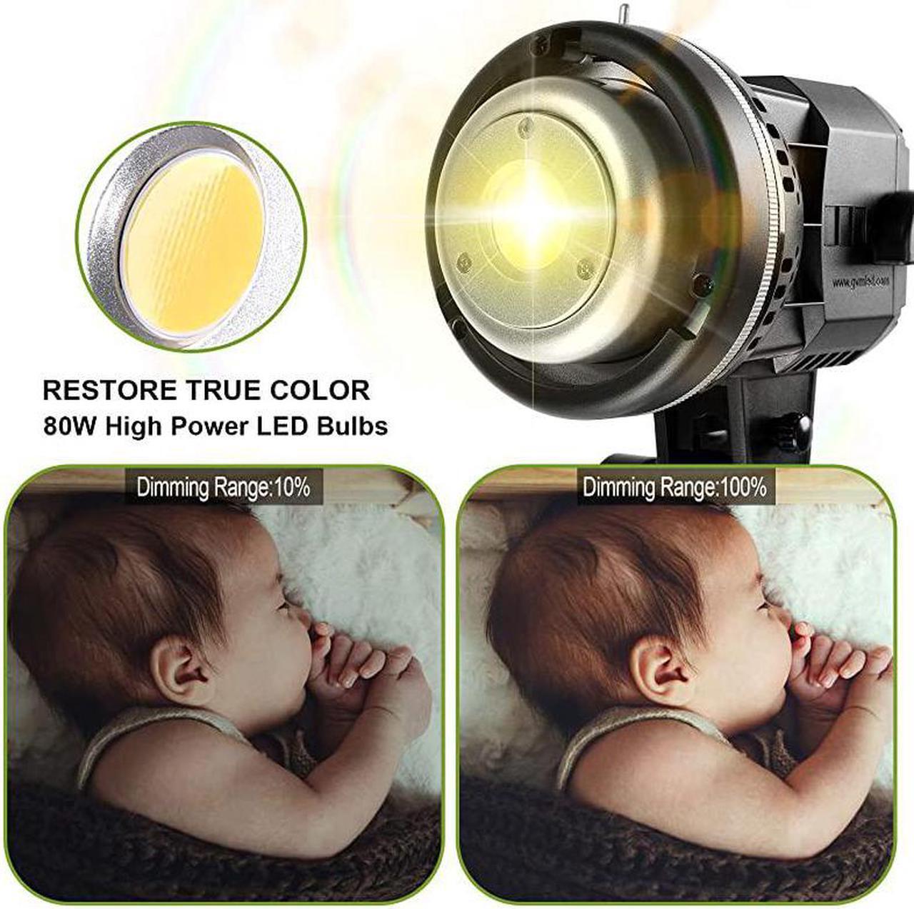 Alt view image 3 of 7 - 80W CRI97+ 5600K Dimmable LED Video Lights with Bowens Mount Kit Continuous Output Lighting Spotlight for YouTube Vlog Studio Children Wedding Photography Shooting Light with Reflector