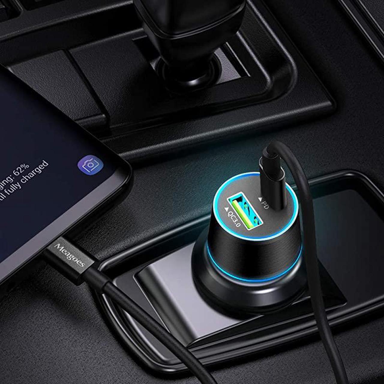 Alt view image 6 of 7 - USB C Car Charger 36W 2Port Fast Charging Adapter with PDQC30 Compatible for Samsung Galaxy S20 PlusUltraS20S10S9Note 2010 iPad Pro Google Pixel iPhone 11ProMax 3ft Type C Cord