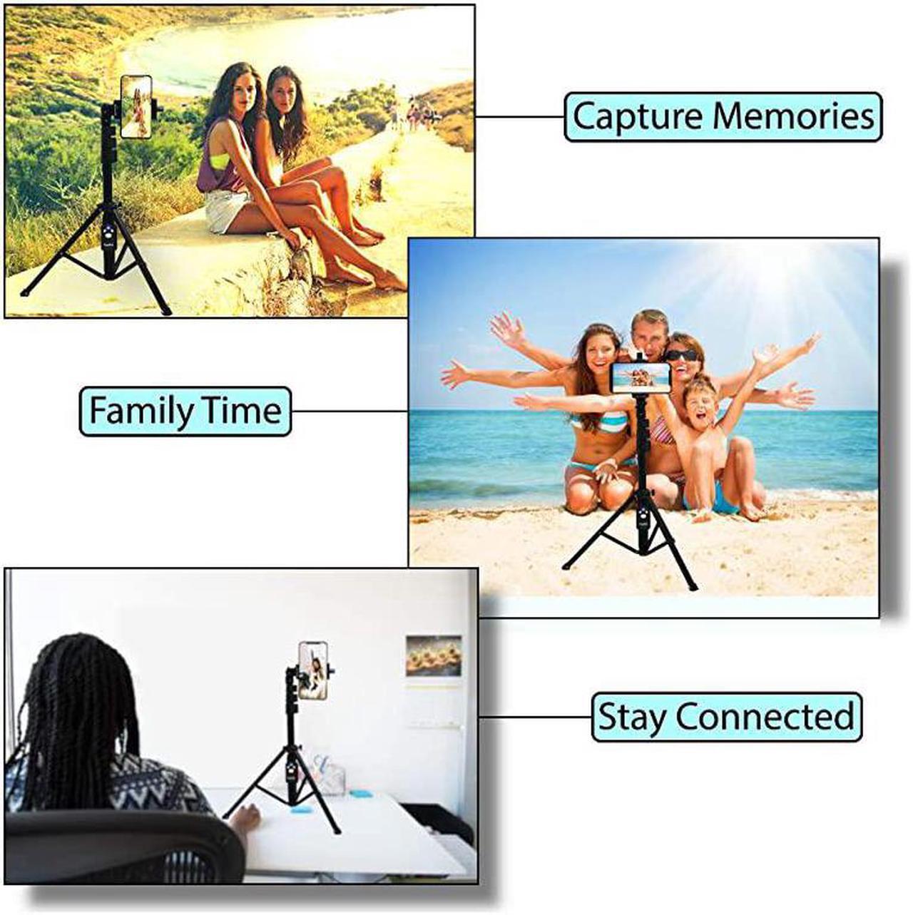 Alt view image 2 of 5 - 51" Professional Selfie Stick & Tripod, Phone Holder, Extendable, Bluetooth Remote, Portable All in One, Heavy Duty Aluminum, Compatible with iPhone & Android Devices, Non Skid Feet, Black