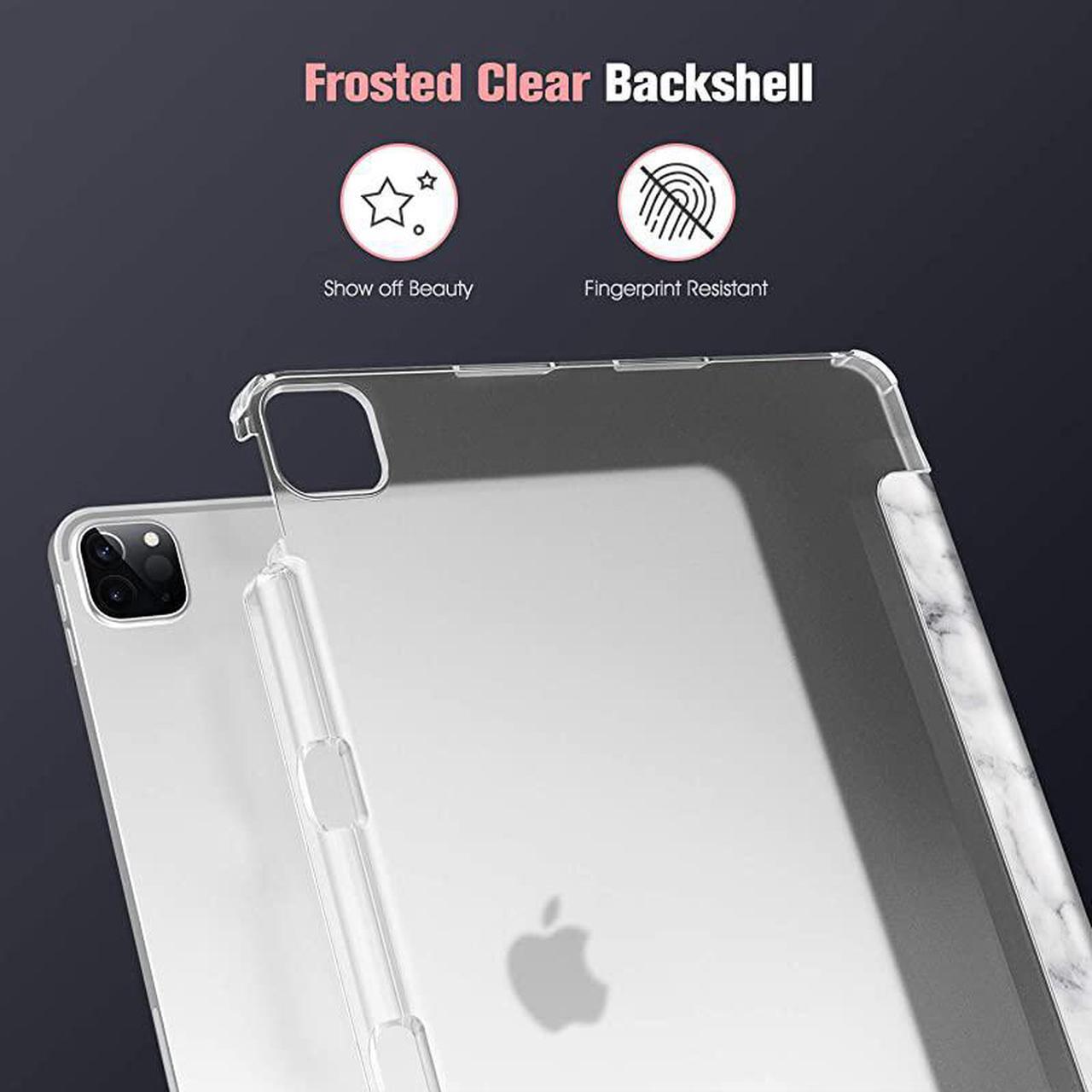 Alt view image 6 of 7 - SlimShell Case for iPad Pro 129 4th 3rd Generation 20202018 with Pencil Holder Lightweight Cover Translucent Frosted Stand Hard Back Auto WakeSleep Marble