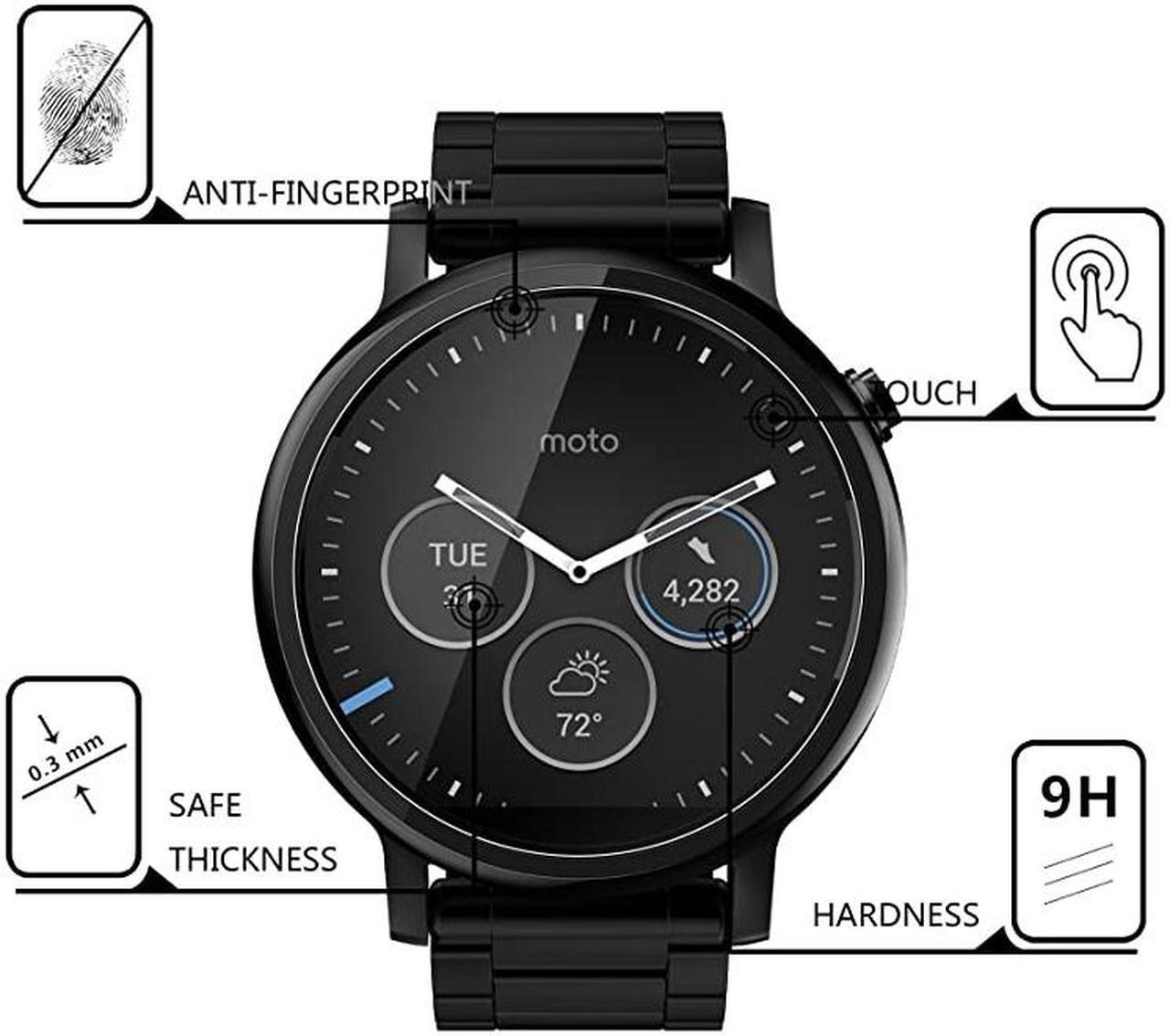 Alt view image 2 of 6 - Pack of 4 Tempered Glass Screen Protector for Moto 360 1st and 2nd Gen 46mm Smart Watch 03mm 25D 9H Premium Clear Screen Protective Film for Motorola Moto 360 46mm