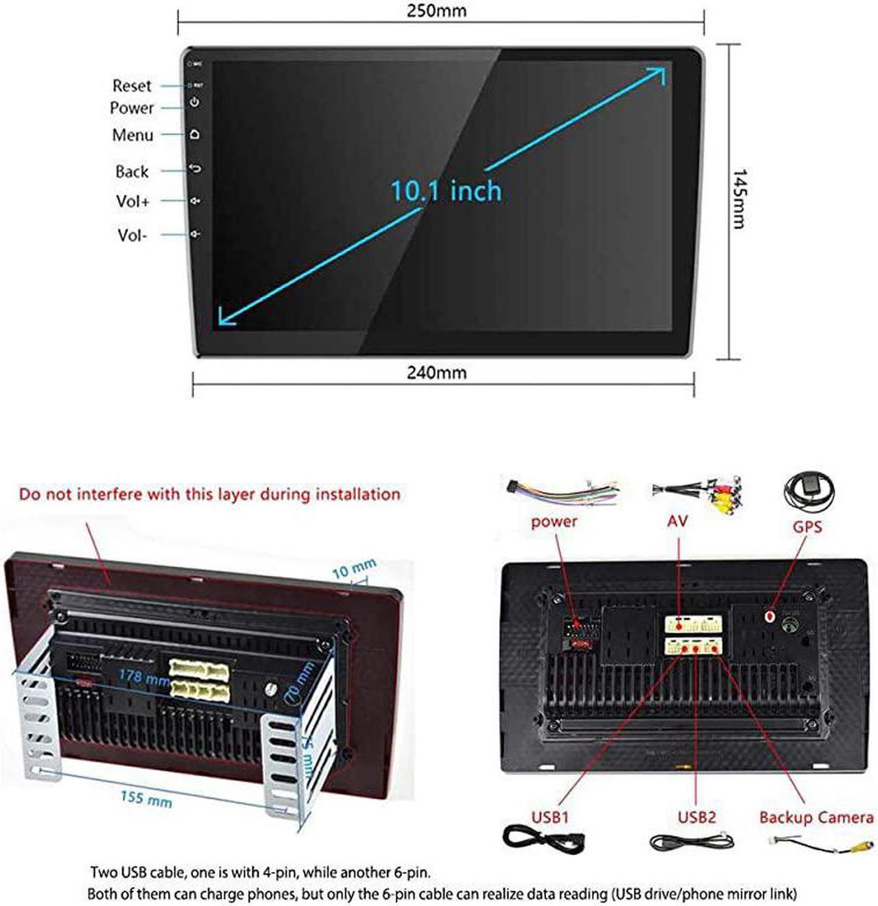 Alt view image 2 of 7 - 2G+32G Upgrade  Double Din Android Car Stereo 101 Inch Touch Screen Radio Bluetooth WiFi GPS FM Radio Support AndroidiOS Phone Mirror Link with Dual USB Input Backup Camera