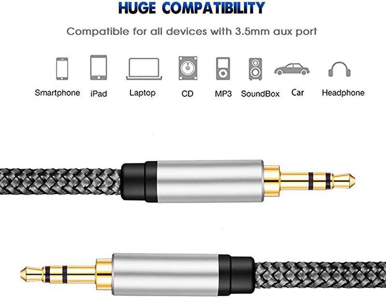 Alt view image 7 of 7 - Aux Cable 25Ft 35mm Male to Male Auxiliary Audio Stereo Cord Compatible with CarHeadphones iPods iPhones iPadsTabletsLaptopsAndroid Smart Phones More 25Ft8M Silver