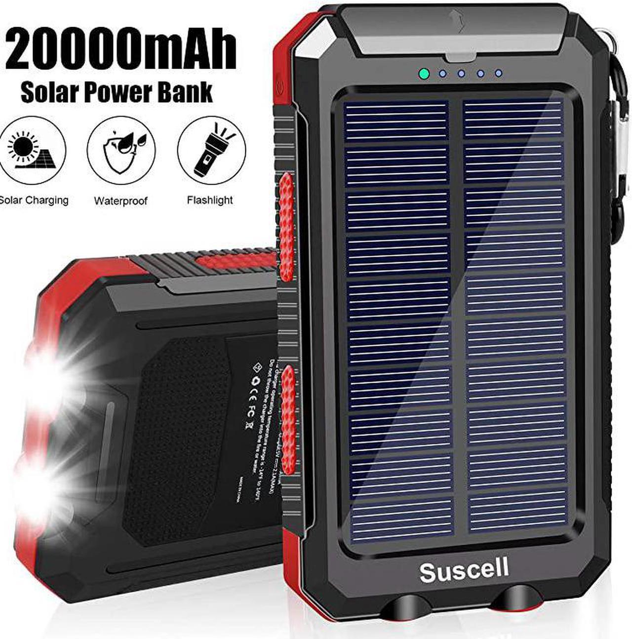 Solar Charger  20000mAh Portable Solar Power Bank for Cell Phone Dual 5V21A USB Ports Output and 2 Led Flashlight Perfect for Outdoor TripEmergency