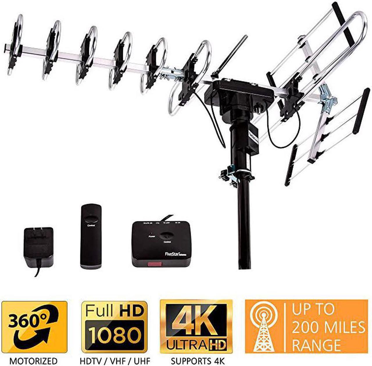 Alt view image 2 of 7 - Newest 2020 Outdoor Digital Amplified HDTV Antenna up to 200 Mile Long Range Directional 360 Degree Rotation by Remote Control HD 4K 1080P FM RadioSupport 5 TVs Plus Installation Kit
