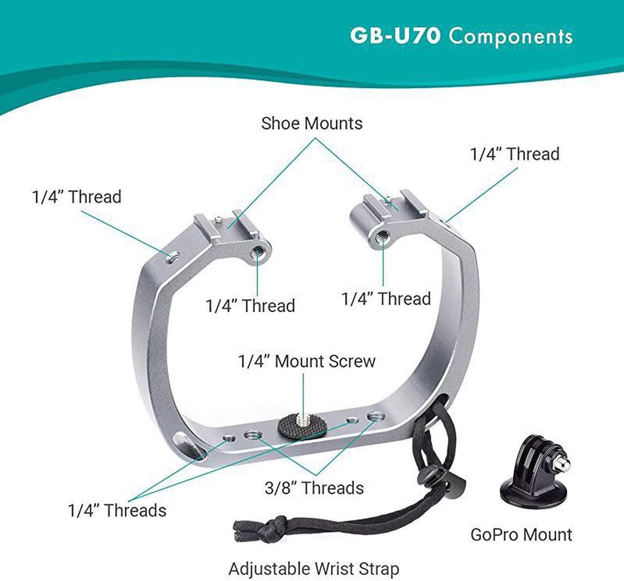 Alt view image 3 of 7 - GBU70 Underwater Diving Rig for GoPro Hero with Cold Shoe Mounts Wrist Strap Works with HERO3 HERO4 HERO5 HERO6 HERO7 HERO8 and DJI Osmo Action Cam Perfect Scuba Gear GoPro Accessory