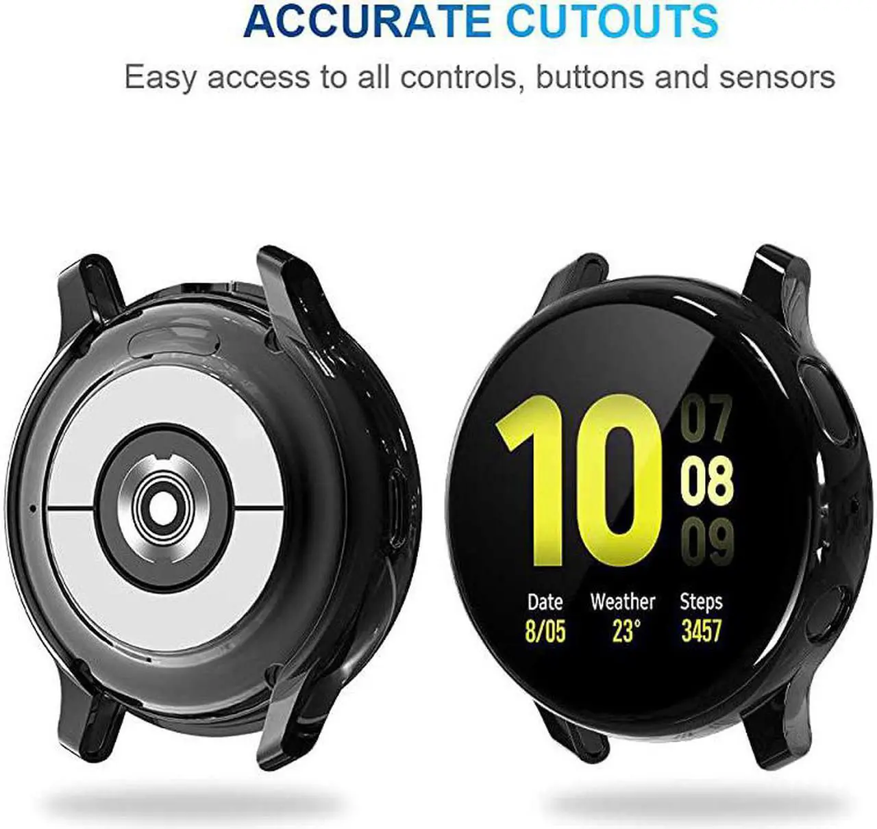 Alt view image 3 of 7 - 2 Pack  Compatible with Samsung Galaxy Watch Active 2 Screen Protector Case 44mm 40mm Soft TPU Bumper Full Around Cover for Samsung Galaxy Watch Active2 44 40 Black 40mm