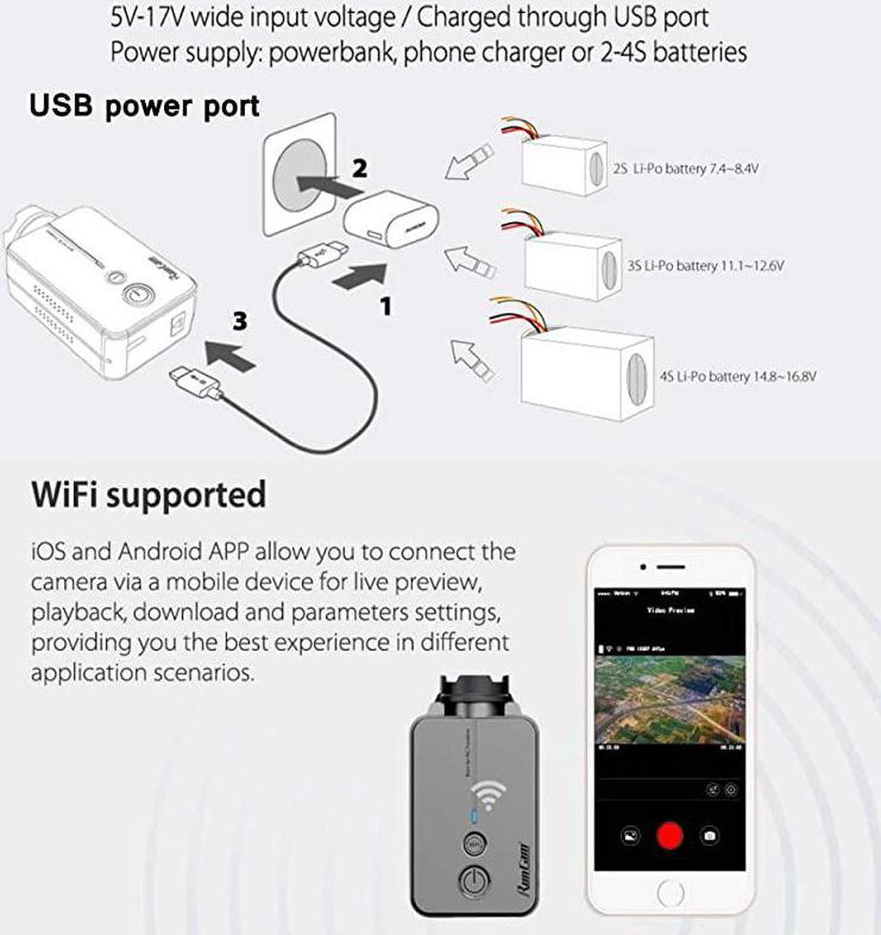 Alt view image 5 of 7 - 2 FPV Camera 1080P 60fps HD Mini Action Sport Camera FOV 120 Degree Builtin WiFi iOSAndroid APP NTSC PAL Switchable Racing Drone Camera