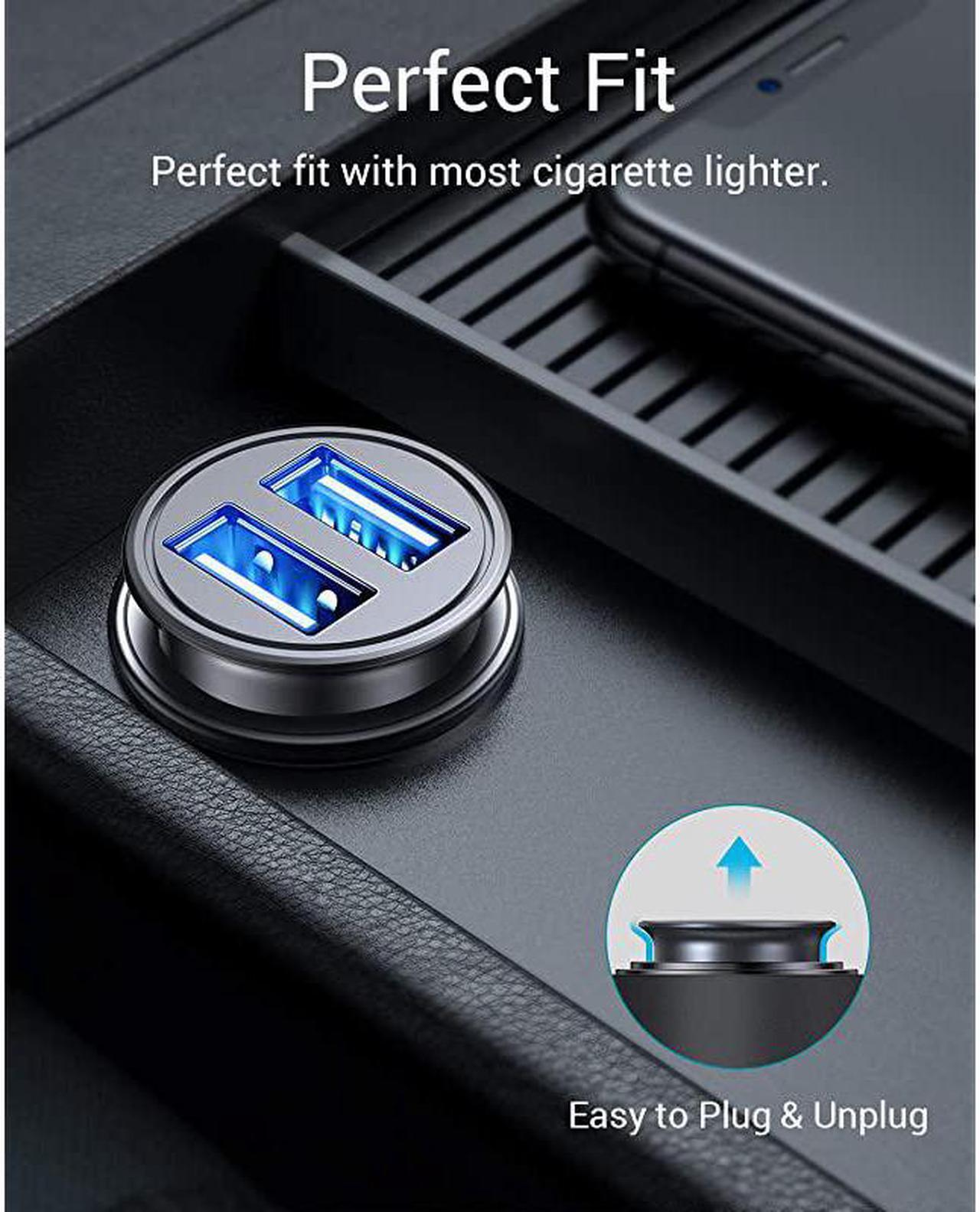 Alt view image 3 of 7 - Cigarette Lighter USB Charger All Metal Mini Car Charger Adapter 48A Fast USB Car Charger 2 Port Flush Fit Compatible with iPhone 1211prox76s iPad Air 2Mini 3 Galaxy S10S9S8Black