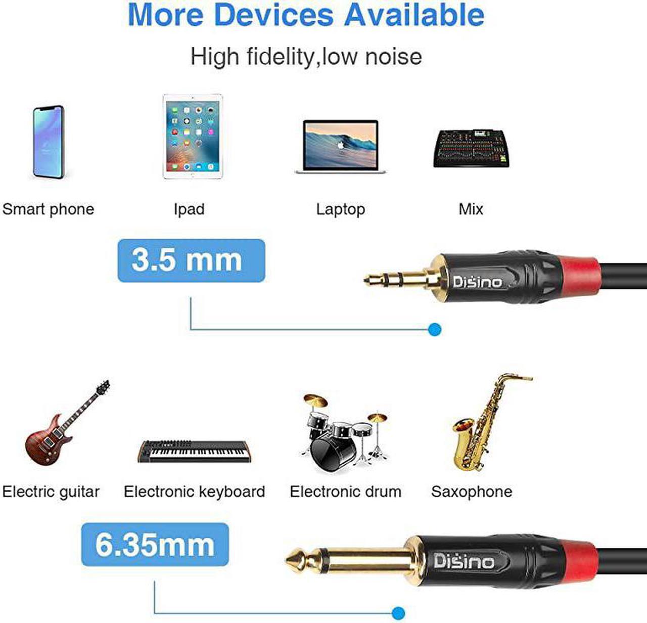 Alt view image 4 of 7 - 14 inch TS to 18 inch TRS Cable 14 TS Mono to 18 inch35mm TRS Stereo Interconnect Adapter CableMono to Stereo Patch Cord 33 Feet 1 Meter