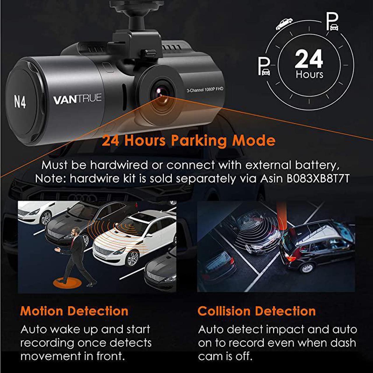Alt view image 4 of 7 - N4 3 Channel Dash Cam 4K+1080P Dual Channel 1440P+1080P+1080P Front Inside Rear Three Way Triple Car Dash Camera IR Night Vision Capacitor 24 Hours Parking Mode Support 256GB Max