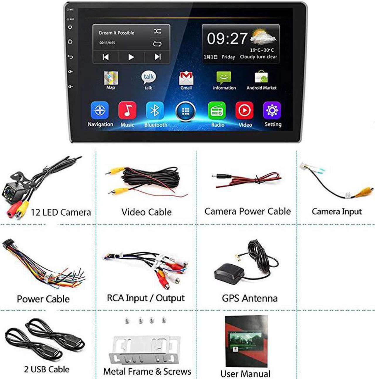 Alt view image 7 of 7 - 2G+32G Upgrade  Double Din Android Car Stereo 101 Inch Touch Screen Radio Bluetooth WiFi GPS FM Radio Support AndroidiOS Phone Mirror Link with Dual USB Input Backup Camera
