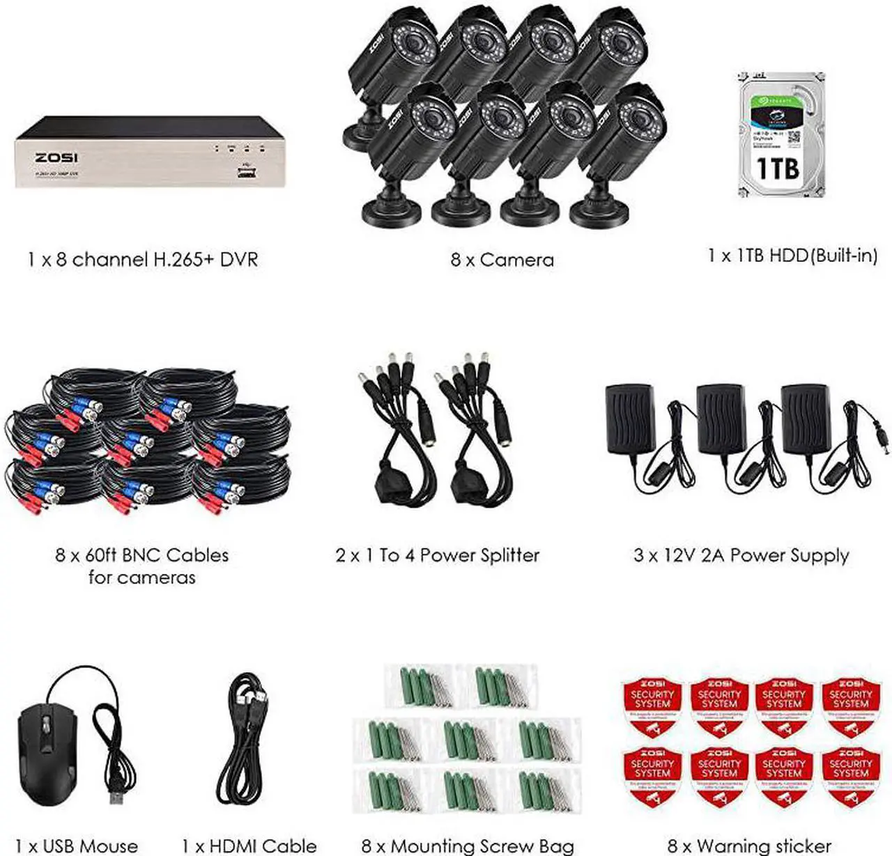 Alt view image 2 of 7 - 8CH Security Cameras System with Hard Drive 1TB5MP Lite H265+ 8Channel CCTV DVR Recorder with 8pcs 1080P HD Indoor Outdoor 1920TVL Surveillance Cameras with Night Vision for 247 Recording