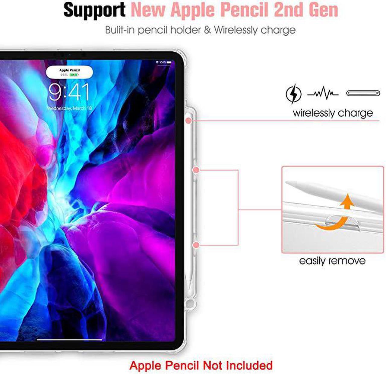 Alt view image 4 of 7 - SlimShell Case for iPad Pro 129 4th 3rd Generation 20202018 with Pencil Holder Lightweight Cover Translucent Frosted Stand Hard Back Auto WakeSleep Marble