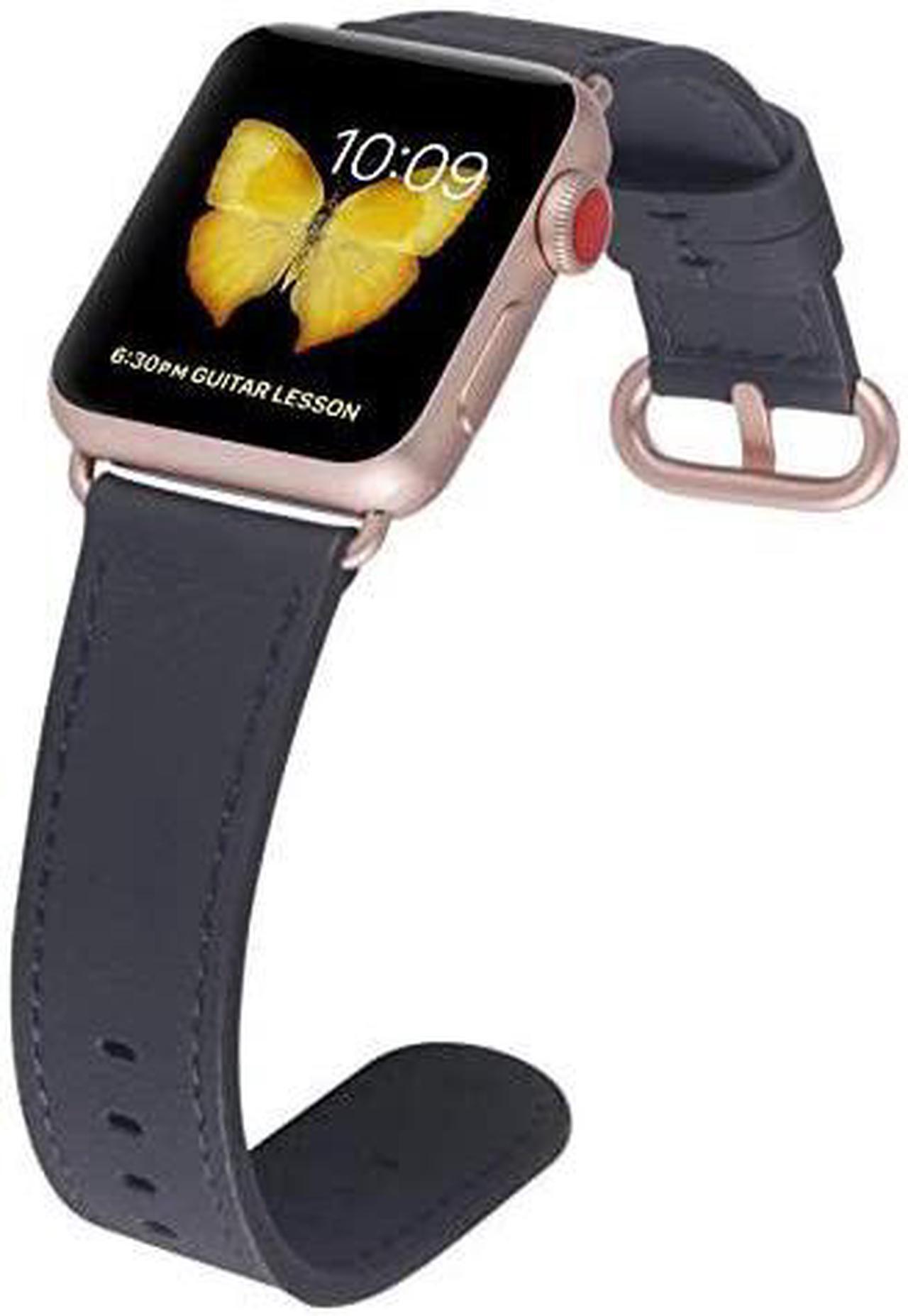 Alt view image 3 of 6 - Leather Band Compatible with Apple Watch 38mm 40mm 42mm 44mm Women Men Strap for iWatch SE Series 6 5 4 3 2 1(Black+Match SE/6/5/4/3 Rose Gold, 38mm/40mm S/M)