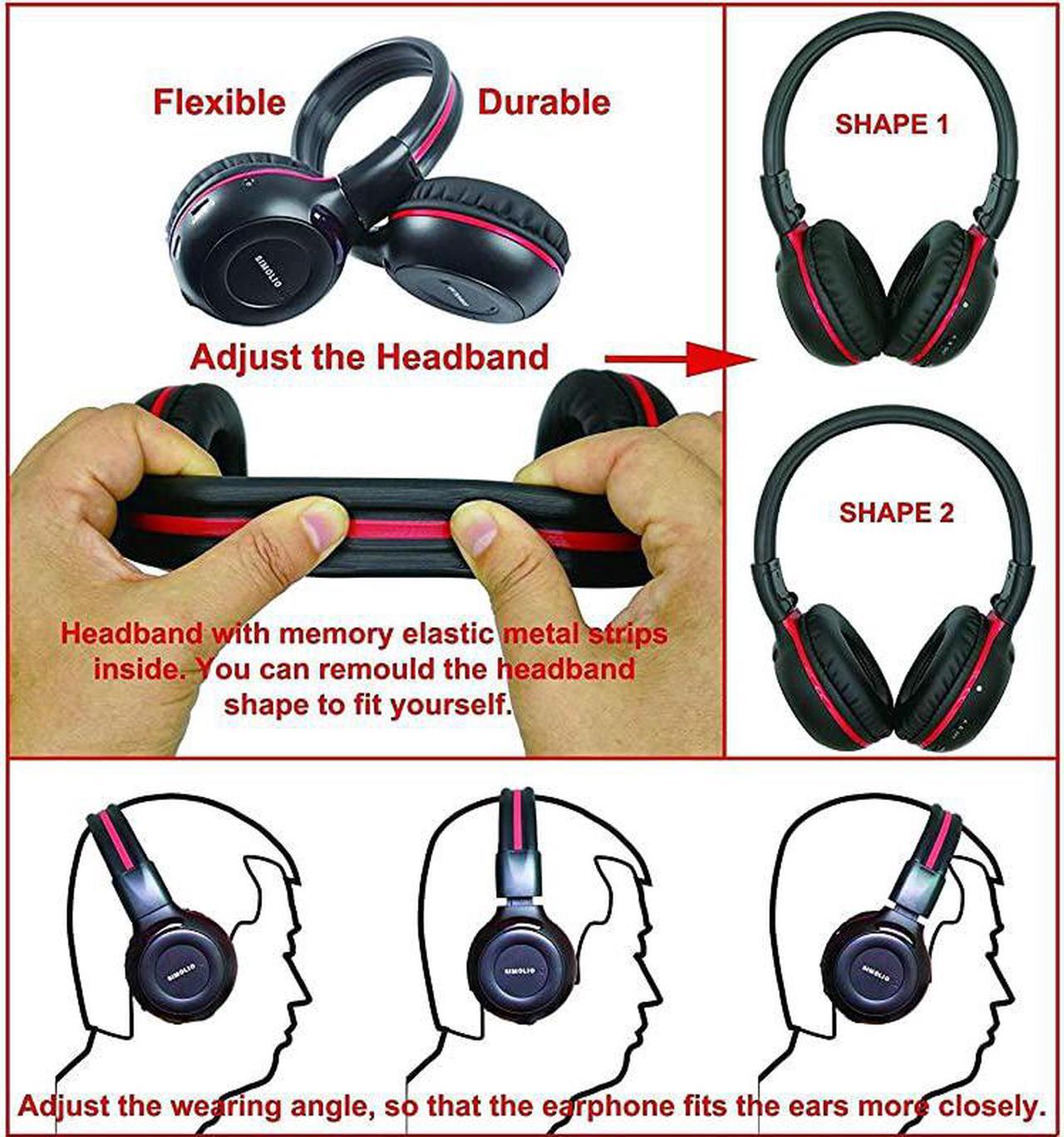 Alt view image 5 of 7 - IR Wireless Headphones for Car DVDTV with Storage Bag 2 Channel Car Headphones for Kids with 35mm Aux Cord Automotive IR Headphones Car DVD Infrared Headphone Foldable and Durable