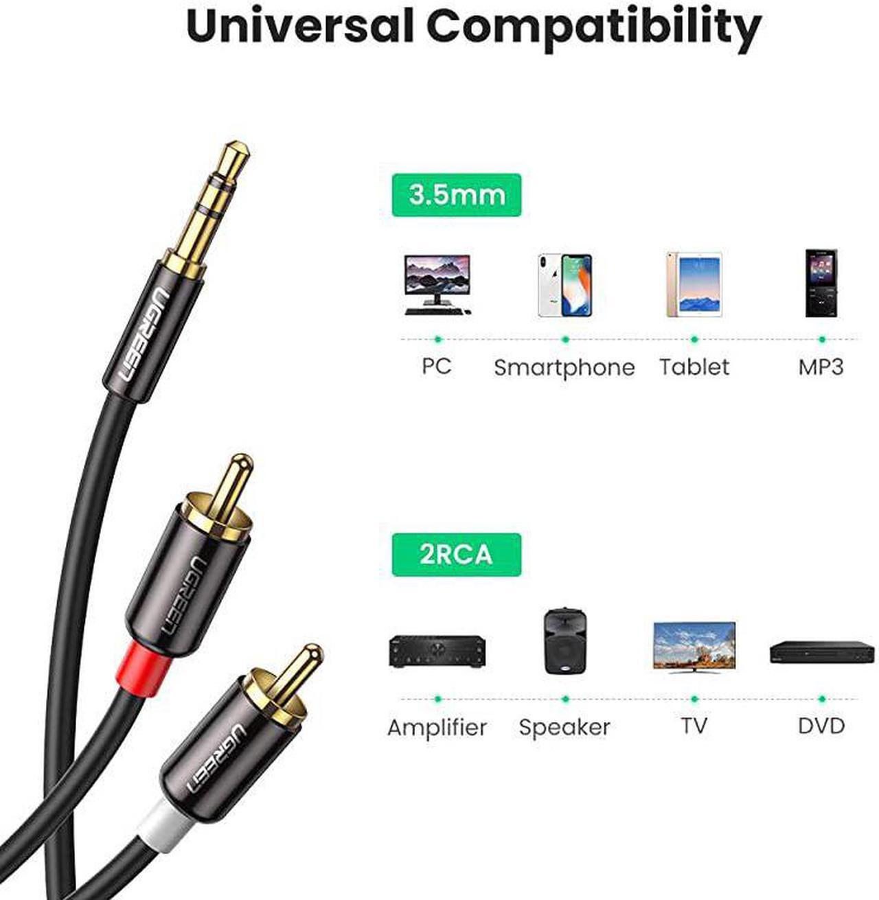 Alt view image 2 of 7 - 3.5mm to 2RCA Audio Auxiliary Adapter Stereo Splitter Cable AUX RCA Y Cord for Smartphone Speakers Tablet HDTV MP3 Player 3FT