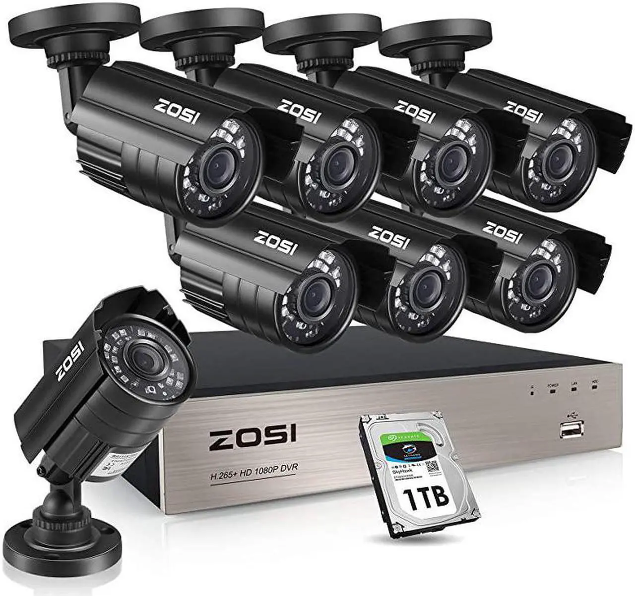 Main image of 8CH Security Cameras System with Hard Drive 1TB5MP Lite H265+ 8Channel CCTV DVR Recorder with 8pcs 1080P HD Indoor Outdoor 1920TVL Surveillance Cameras with Night Vision for 247 Recording