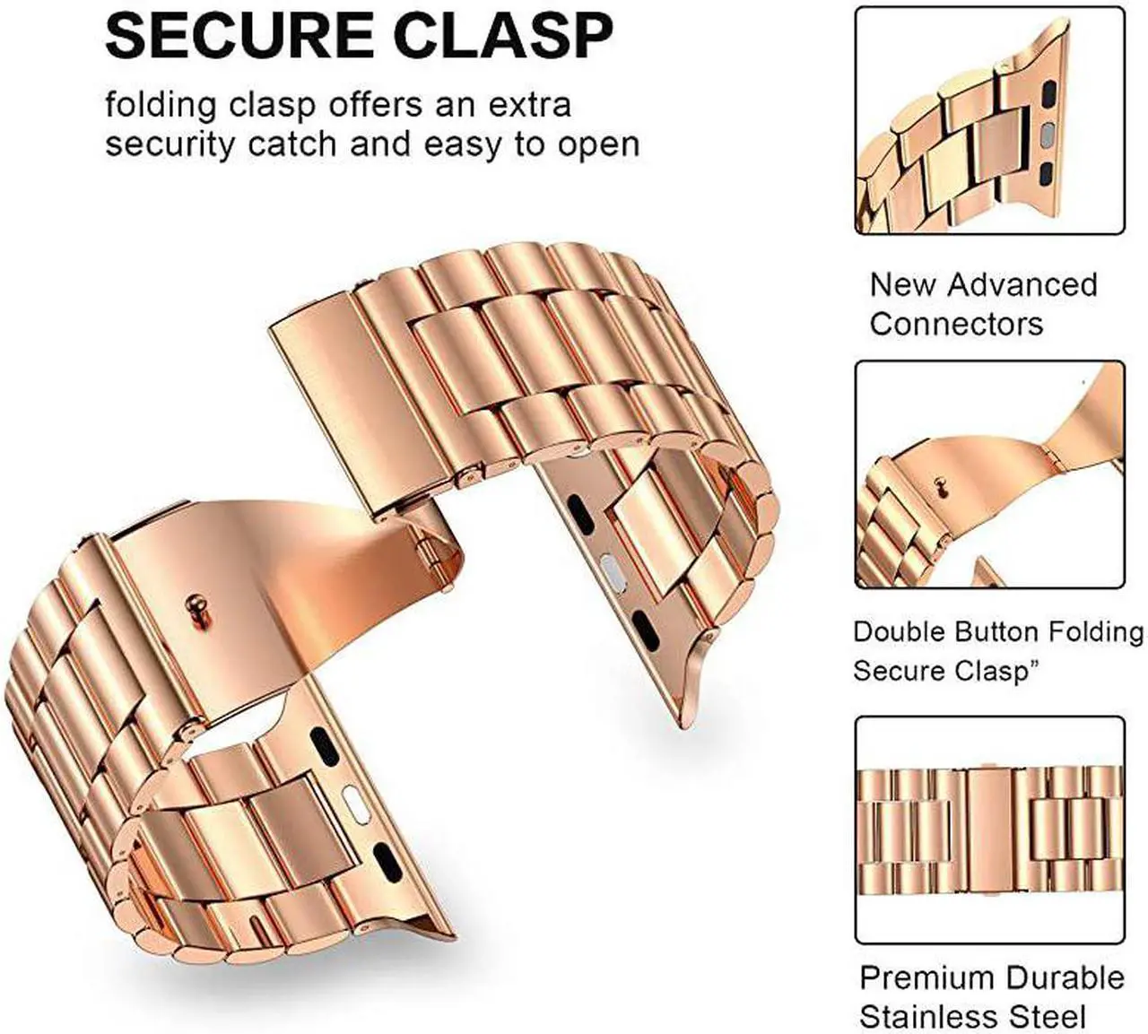 Alt view image 3 of 7 - Stainless Steel Metal Band for Apple Watch 38404244mm Strap Replacement Link Bracelet Band Compatible with Apple Watch Series 6 Apple Watch Series 5 Apple Watch Series 1234Rose Gold4244mm